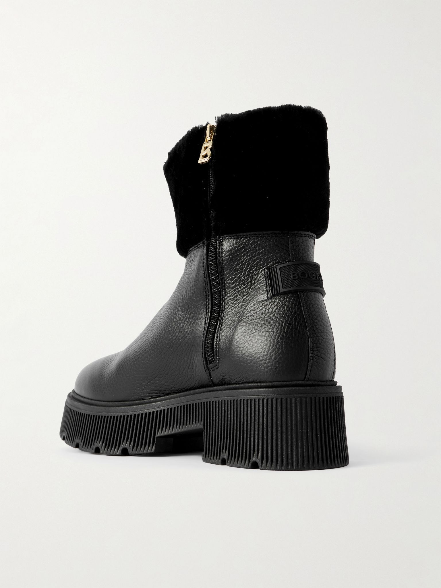 Turin 6 shearling-trimmed textured-leather ankle boots Black - 3