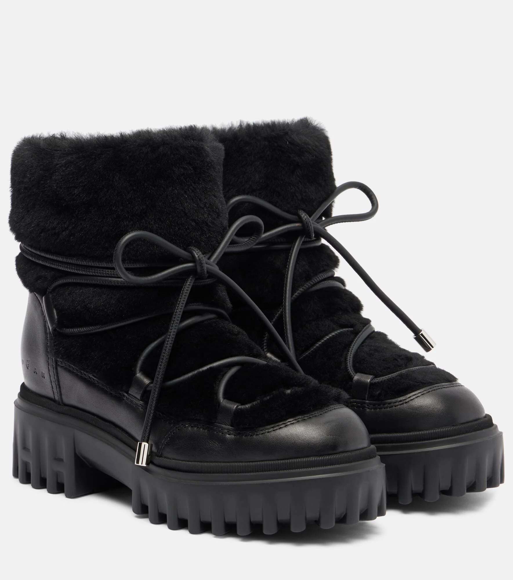 Shearling-trimmed leather snow boots - 1