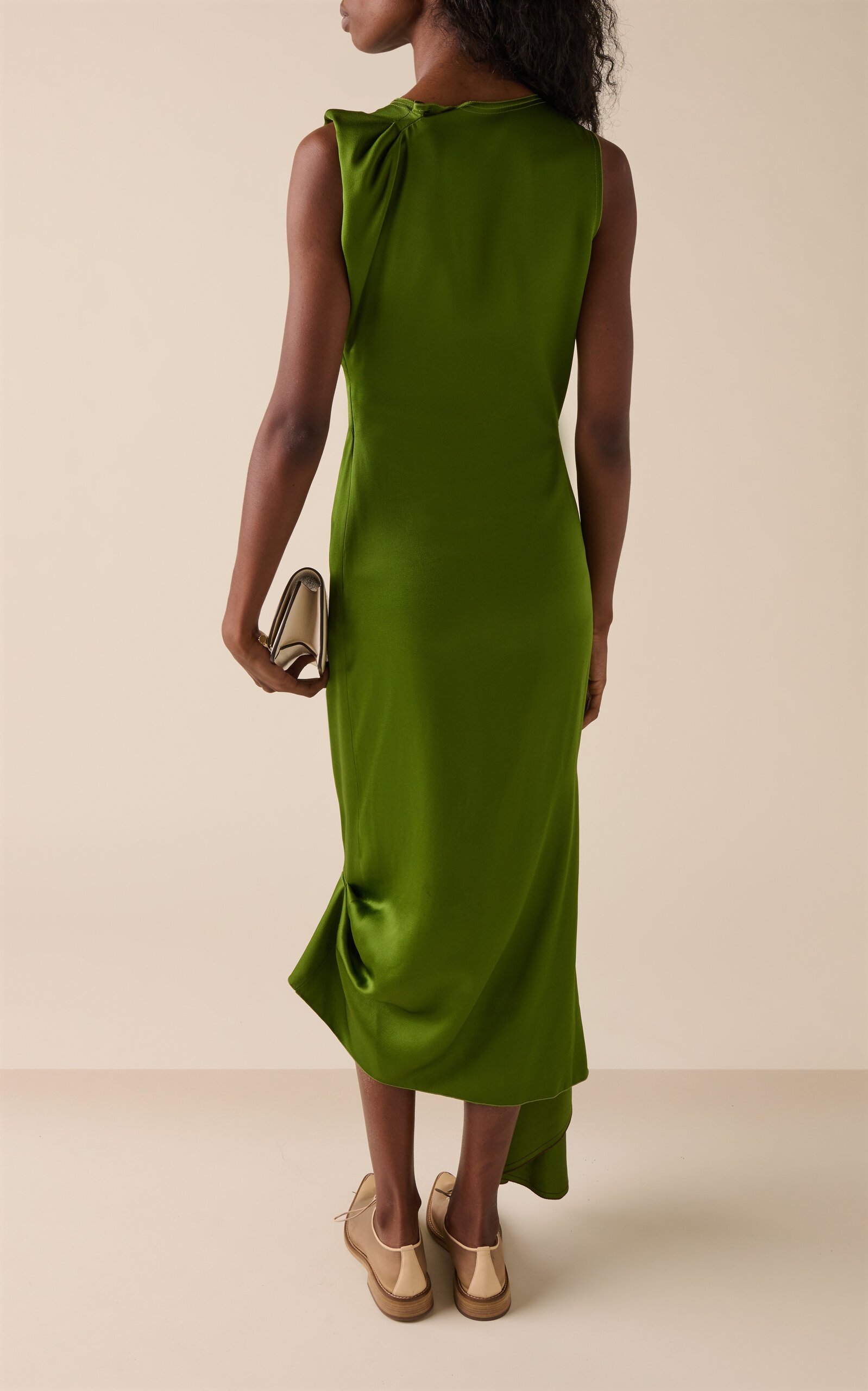 Victoria Beckham Exclusive Gathered Satin Midi Dress green