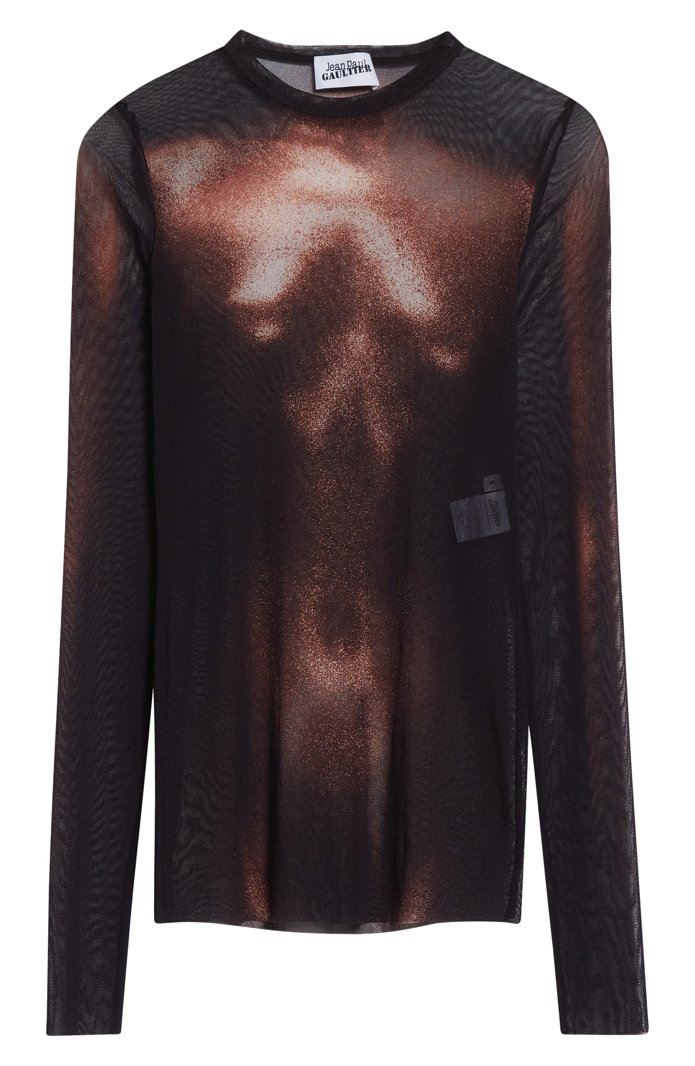 Jean Paul Gaultier Body Dust Print Mesh Top in Black/Brown at Nordstrom - 6
