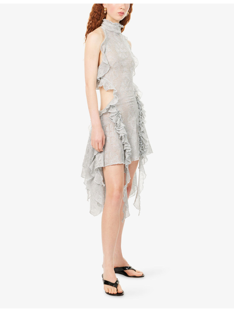 Bonnie Asymmetric Halter Metallic-Knit Mini Dress 3