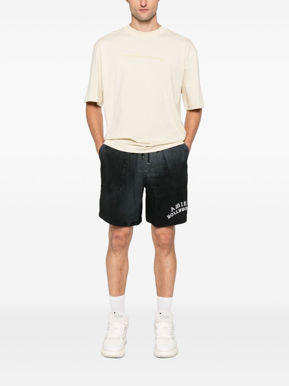 logo-embroidered silk shorts - 2