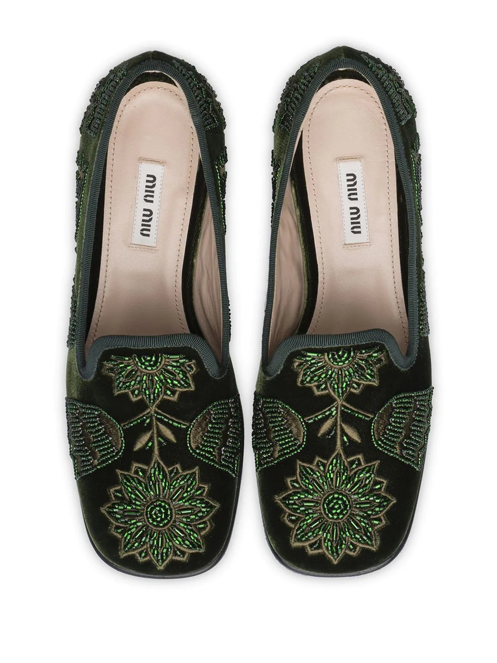 velvet beaded square-toe slippers - 4