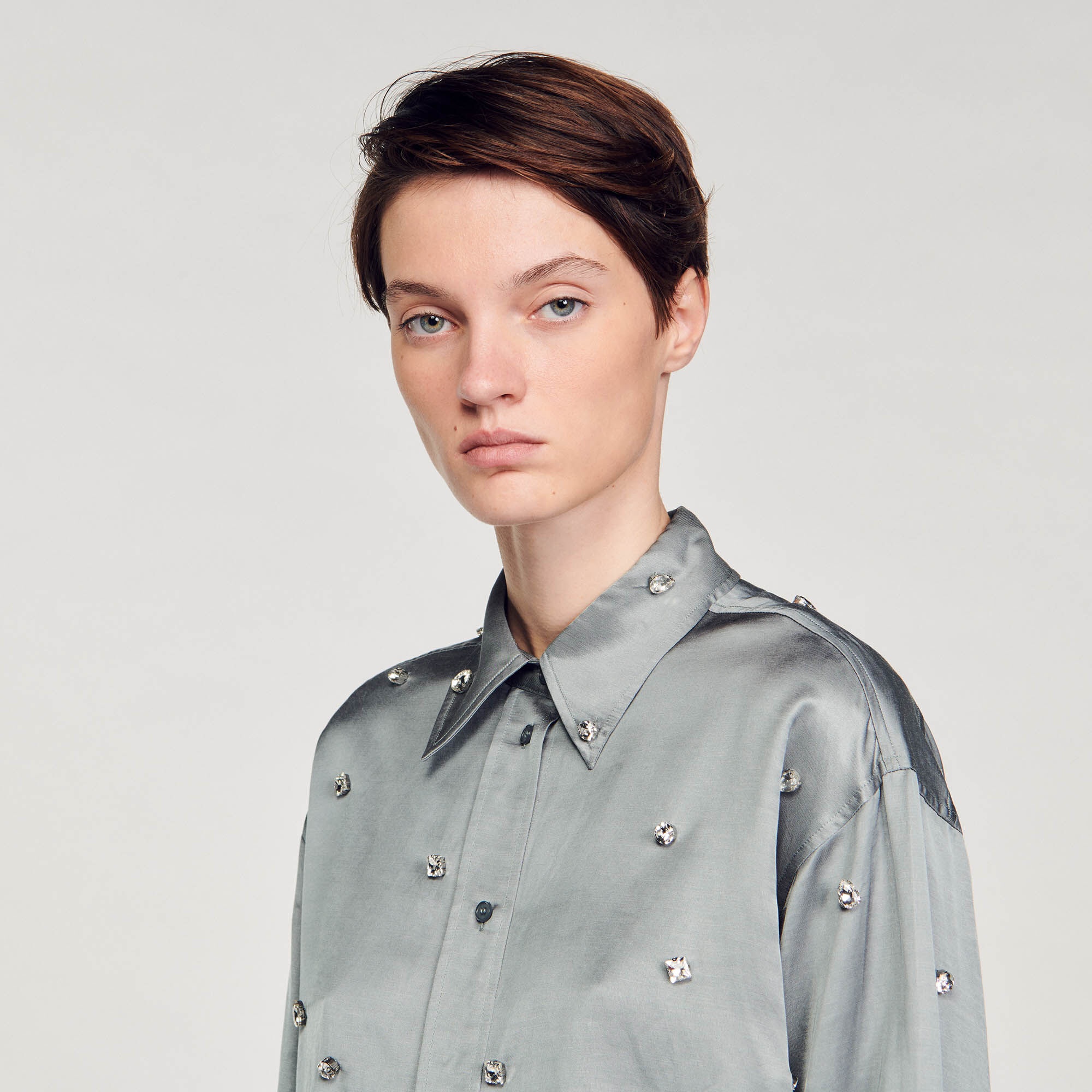 SATINY RHINESTONE SHIRT - 4