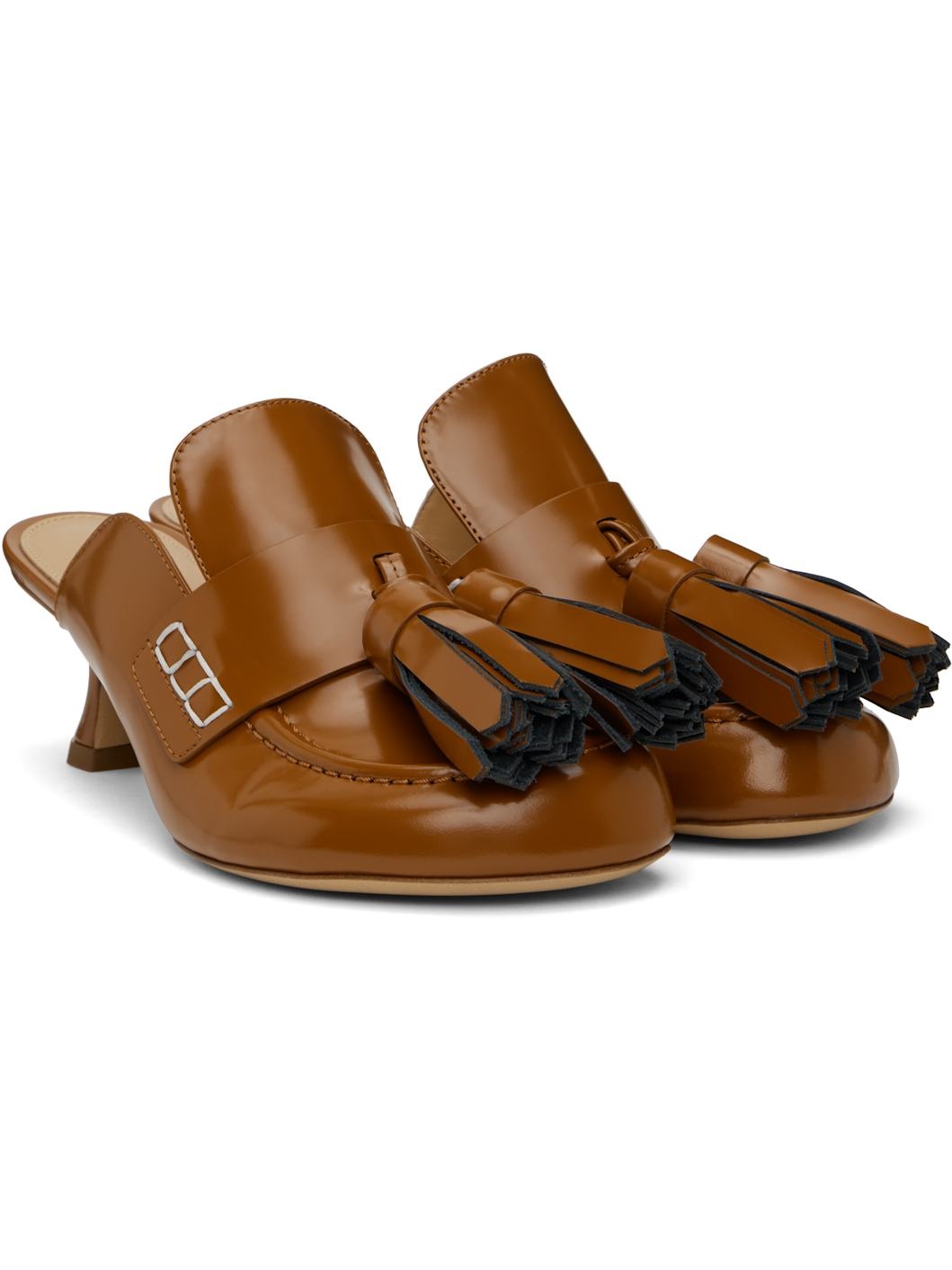 Tan Tassel Leather Mules - 4