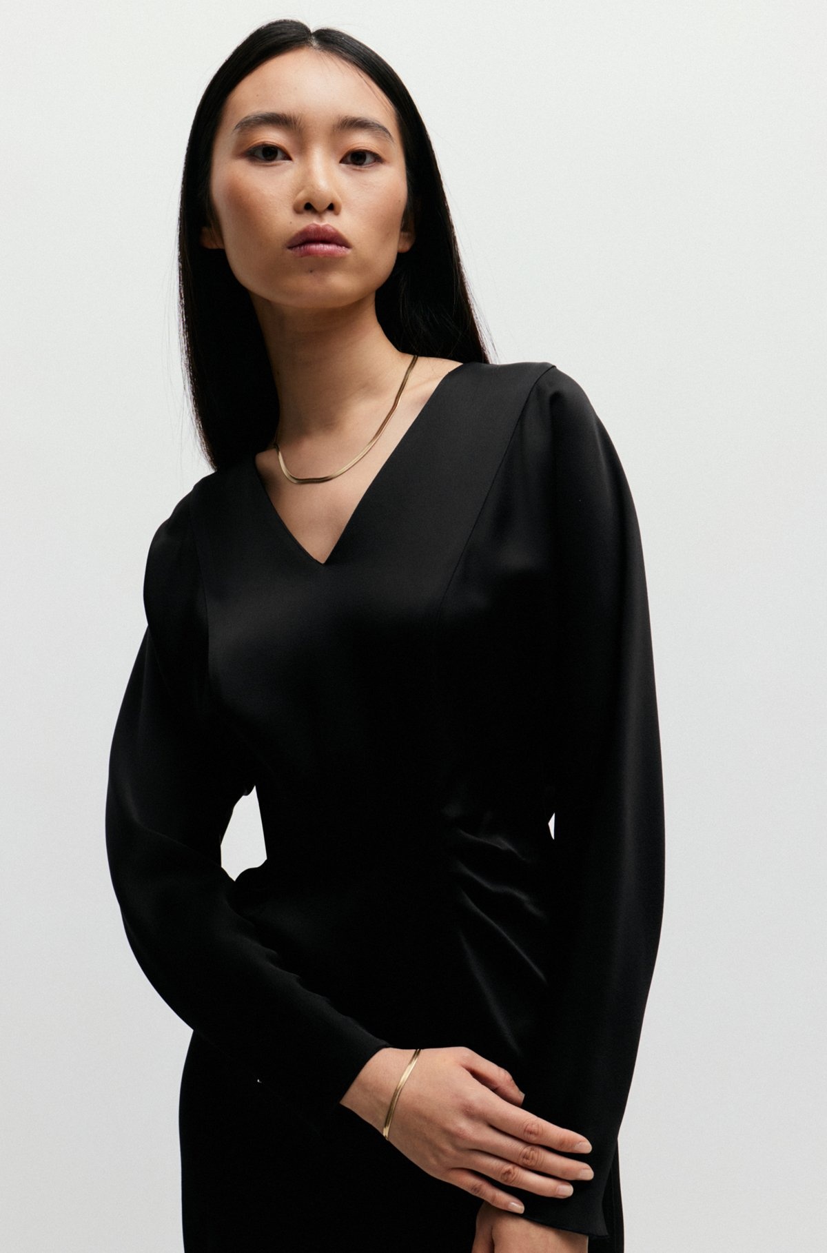 GATHERED-DETAIL REGULAR-FIT DRESS IN SOFT SATIN - 6