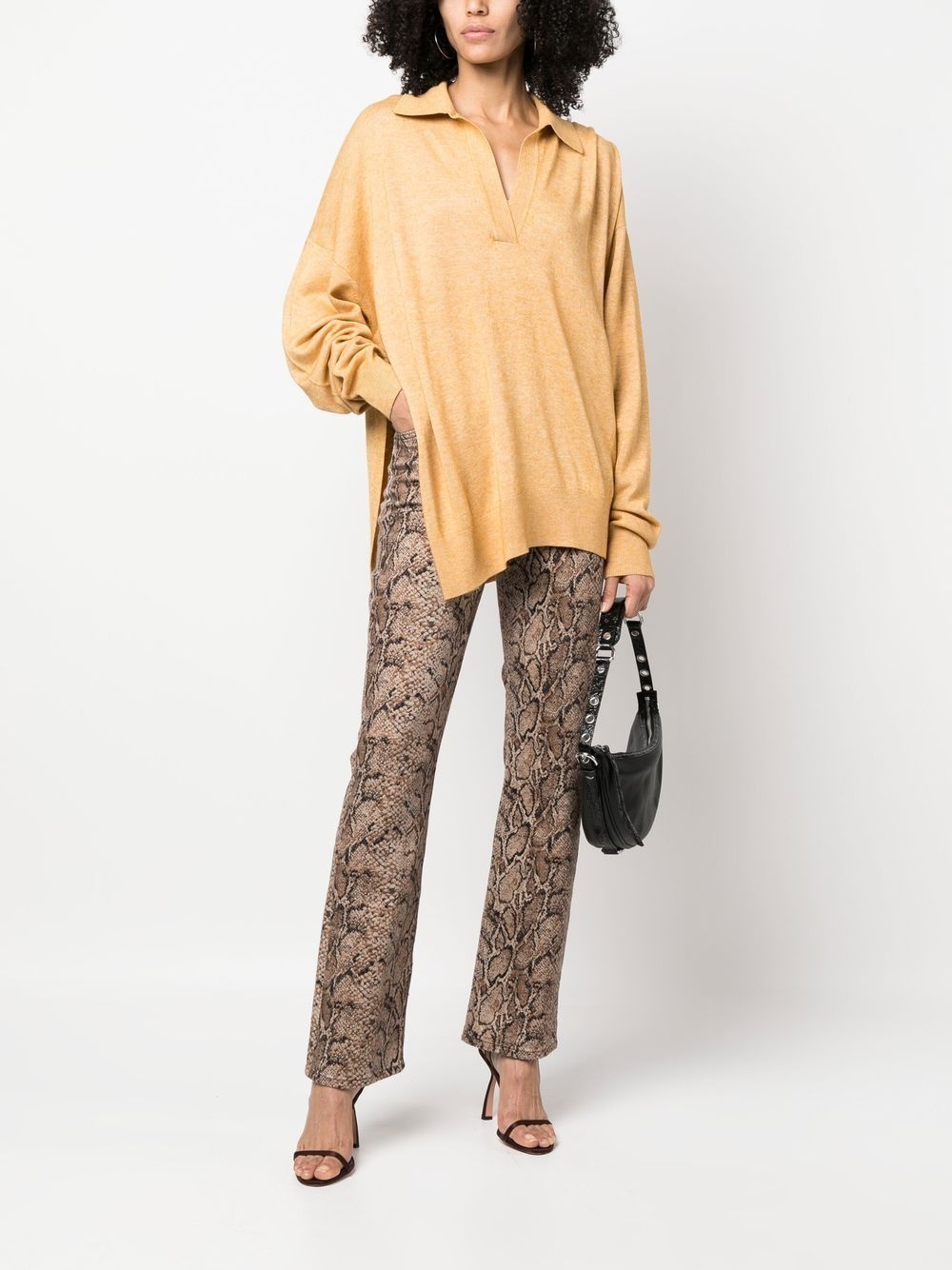 spread-collar knitted top - 2