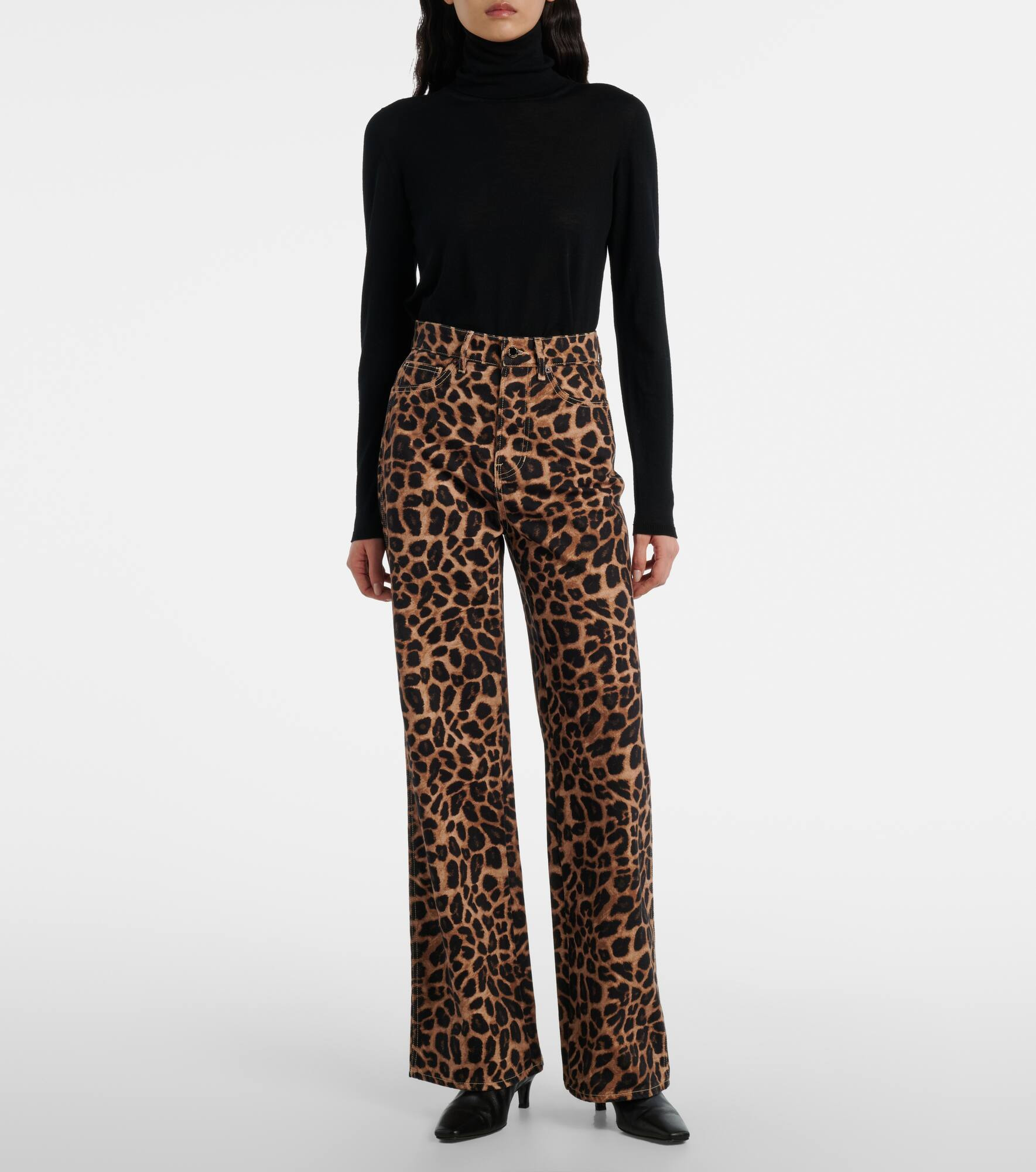 Leopard-print high-rise wide-leg pants - 7