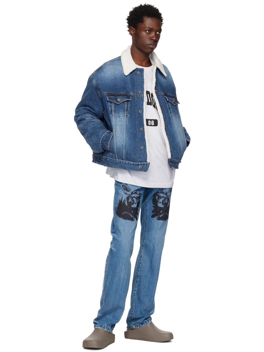 Navy Oversized Faux-Shearling Denim Jacket - 4
