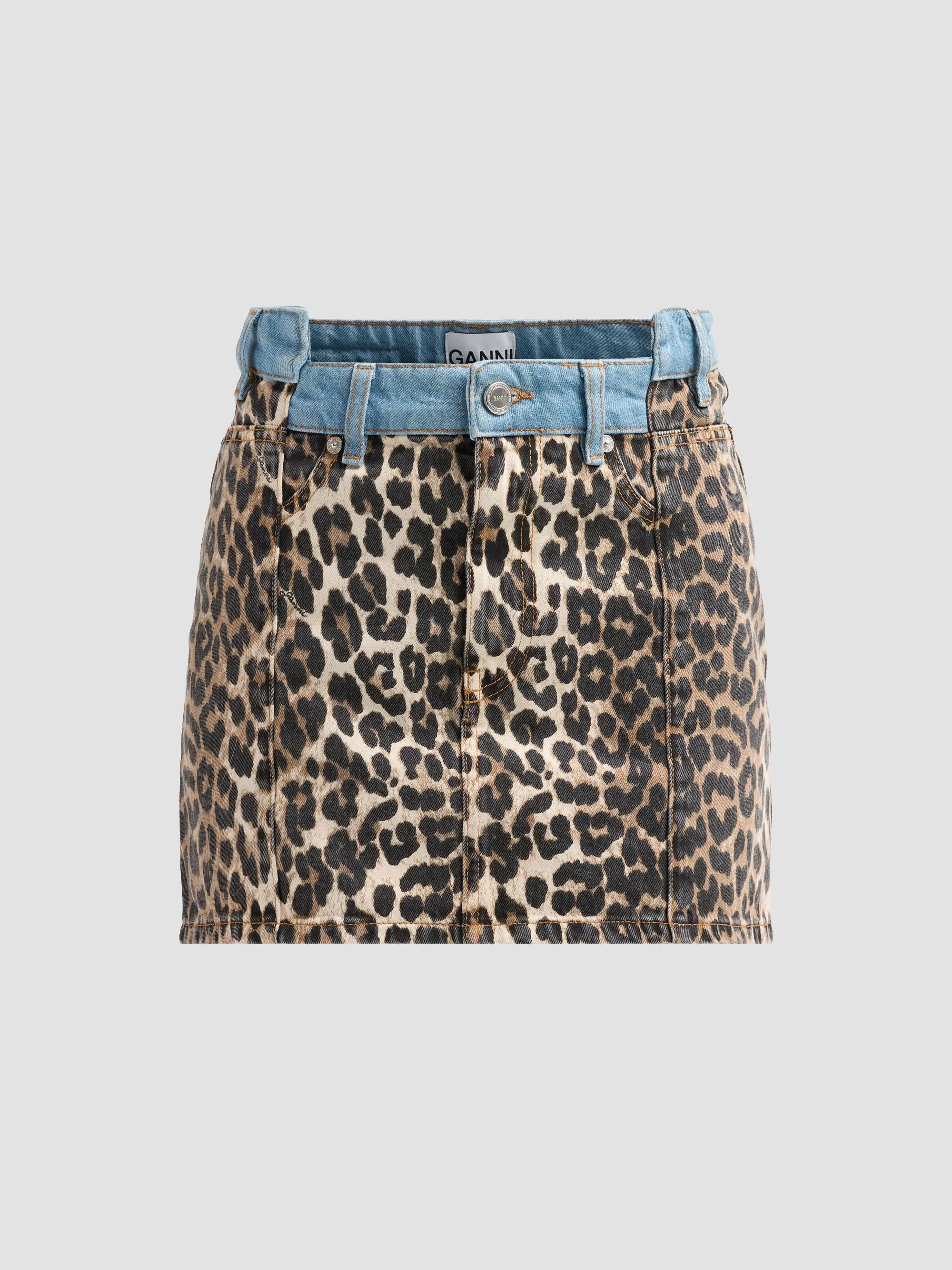 Women's Printed Denim Fold Mini Skirt - Almond Milk - 1