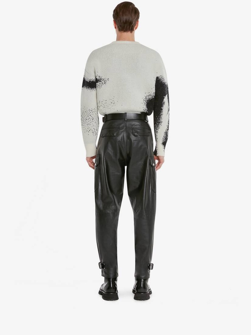 Men's Leather Cargo Trousers in Black 4