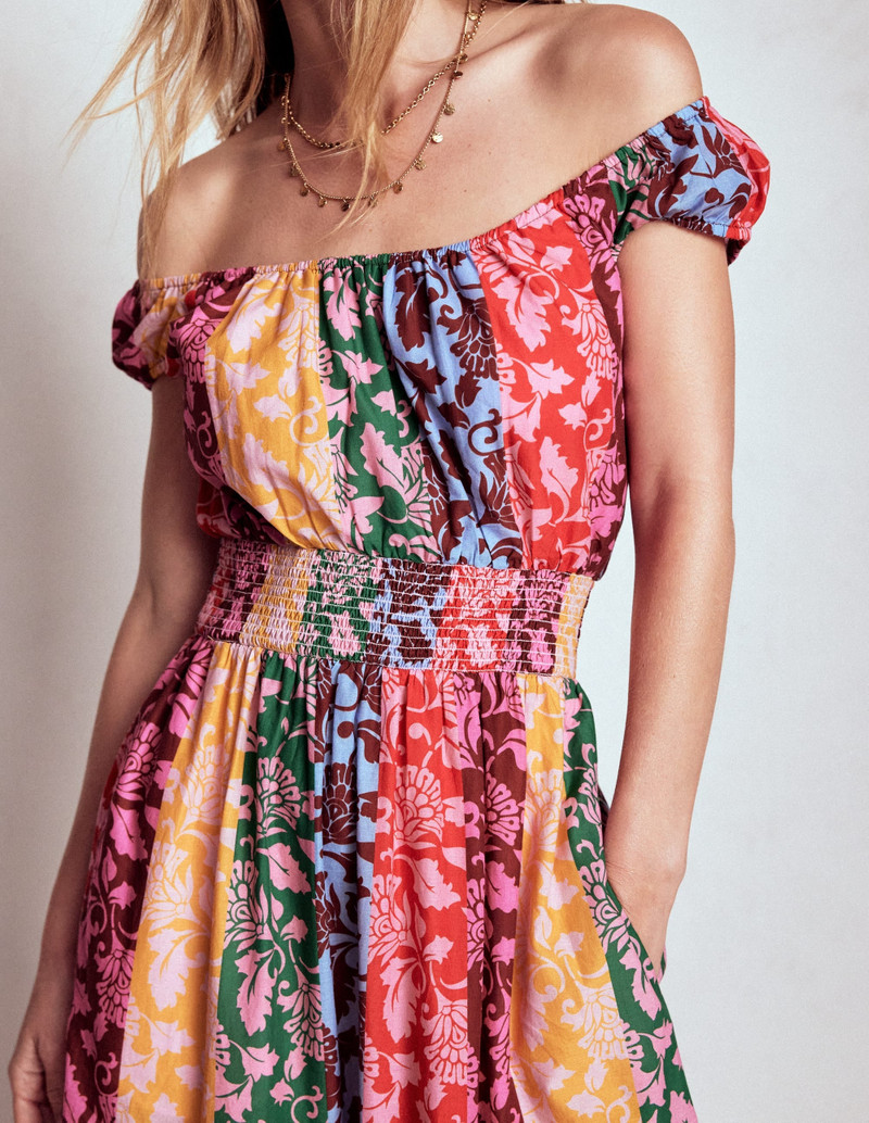 Scoop Cotton Tiered Dress-Multi, Ornate Vine 3