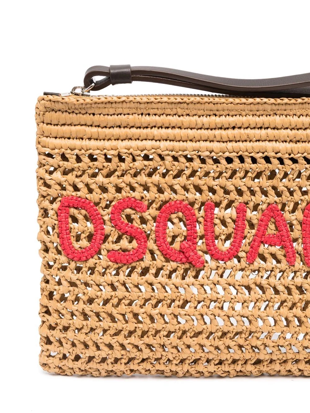 logo-embroidered raffia clutch - 4