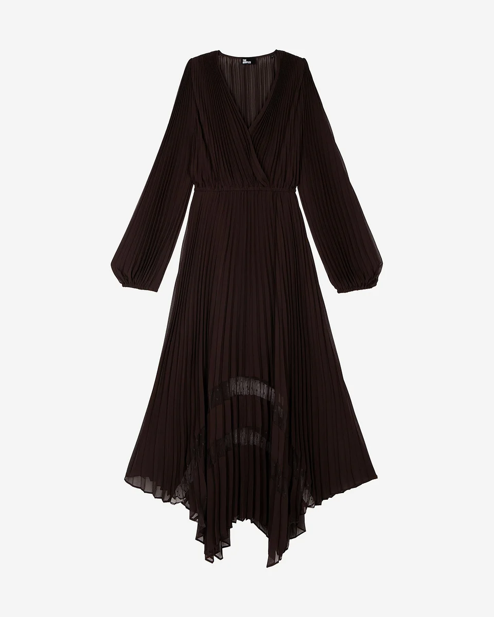 BROWN PLEATED MAXI DRESS - 1