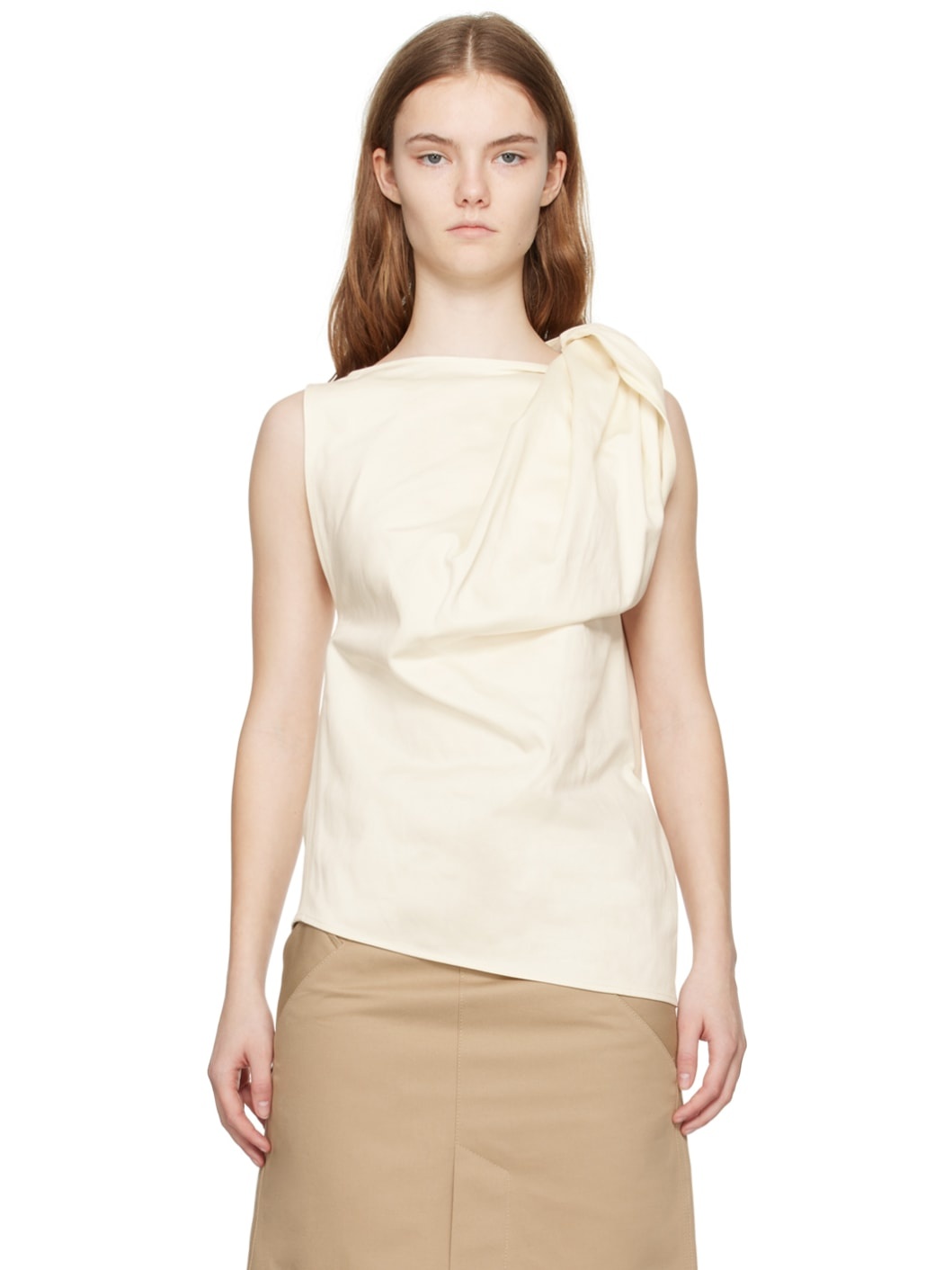 Off White Shoulder-Twist Blouse - 1