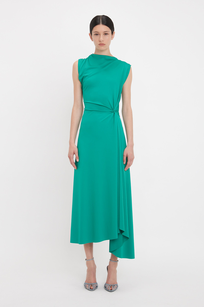 Victoria Beckham Asymmetric Drape Midi Dress In Peacock outlook