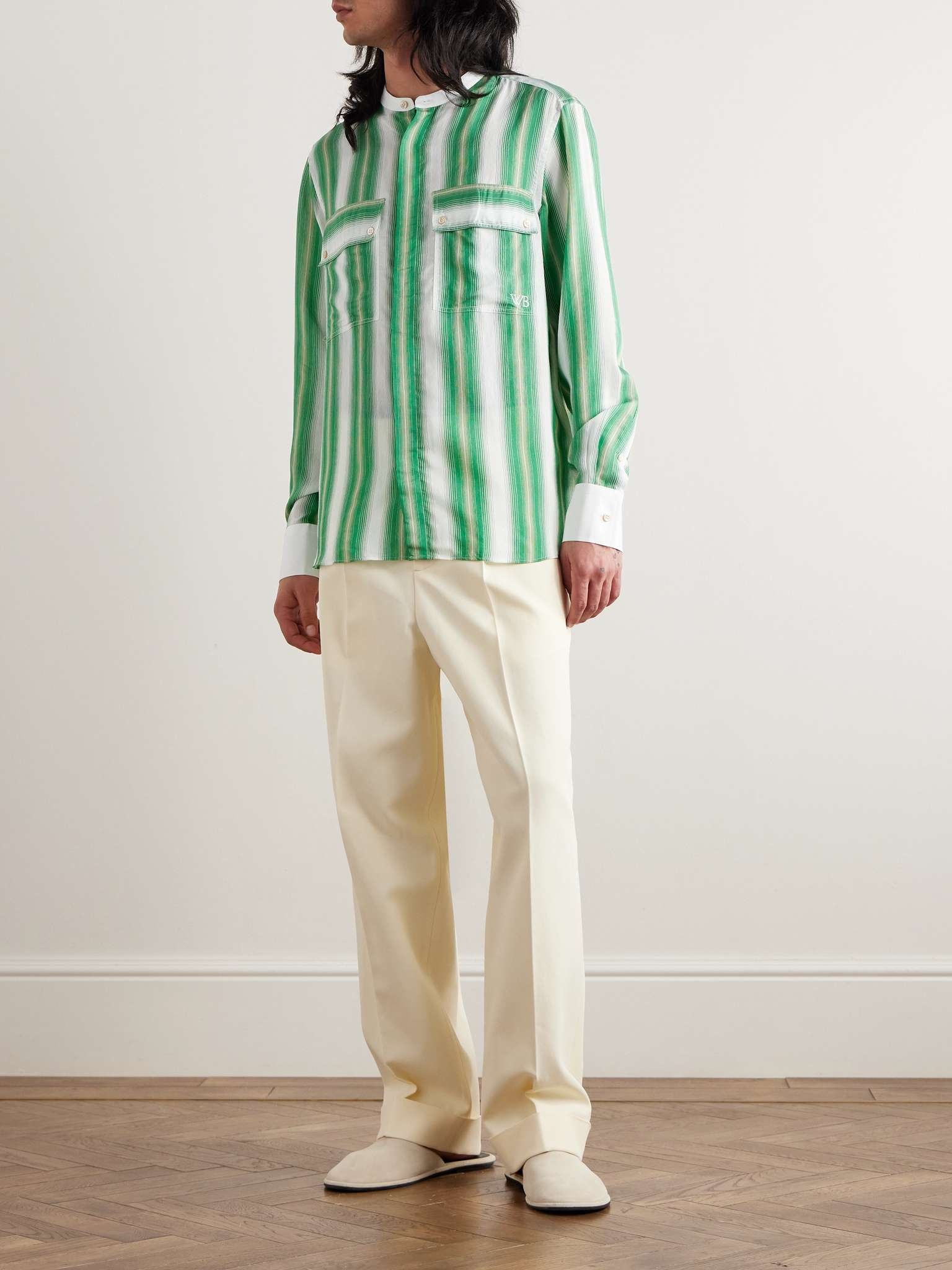 Cadence Grandad-Collar Poplin-Trimmed Striped Woven Shirt - 2