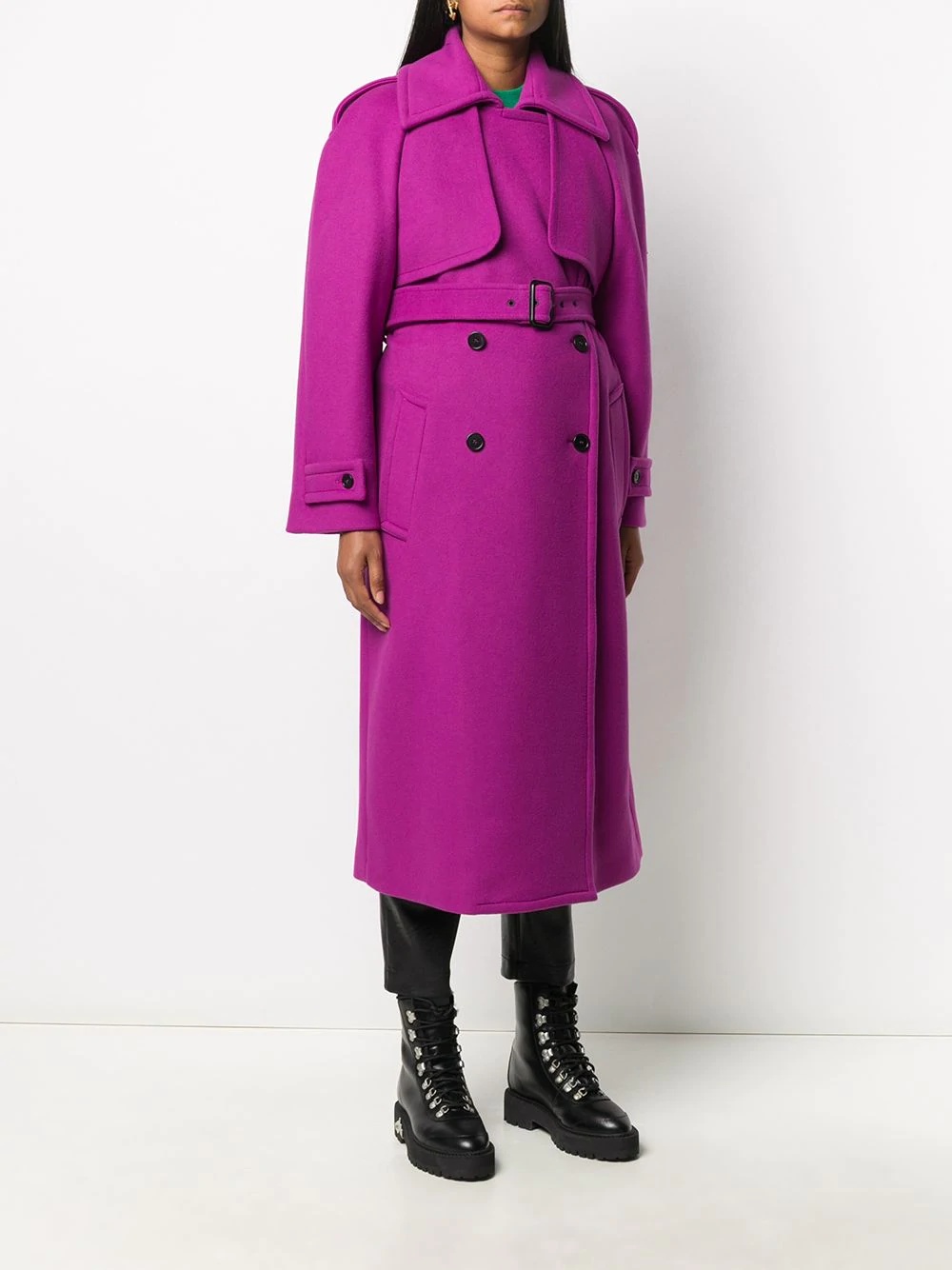 double-breasted mid-length coat - 3