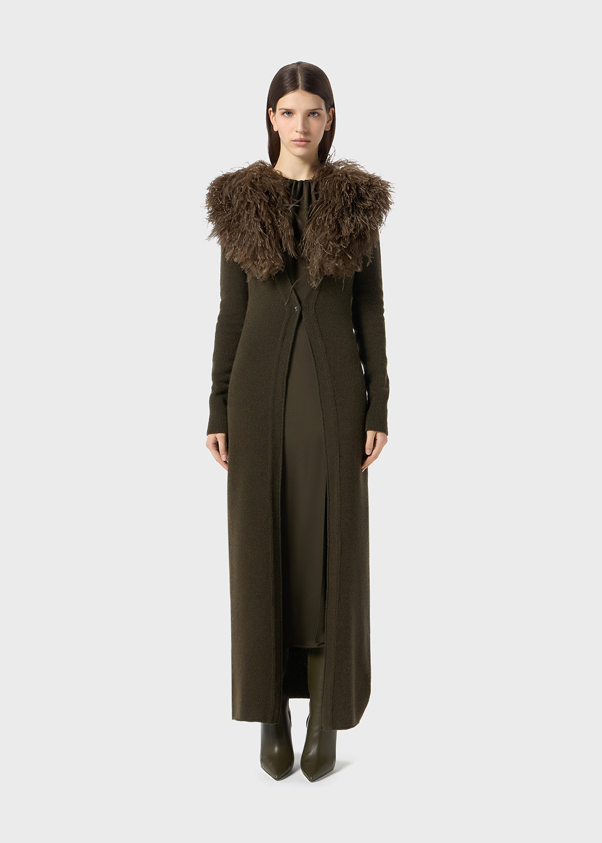 LONG CARDIGAN WITH FAUX FUR COLLAR - 3