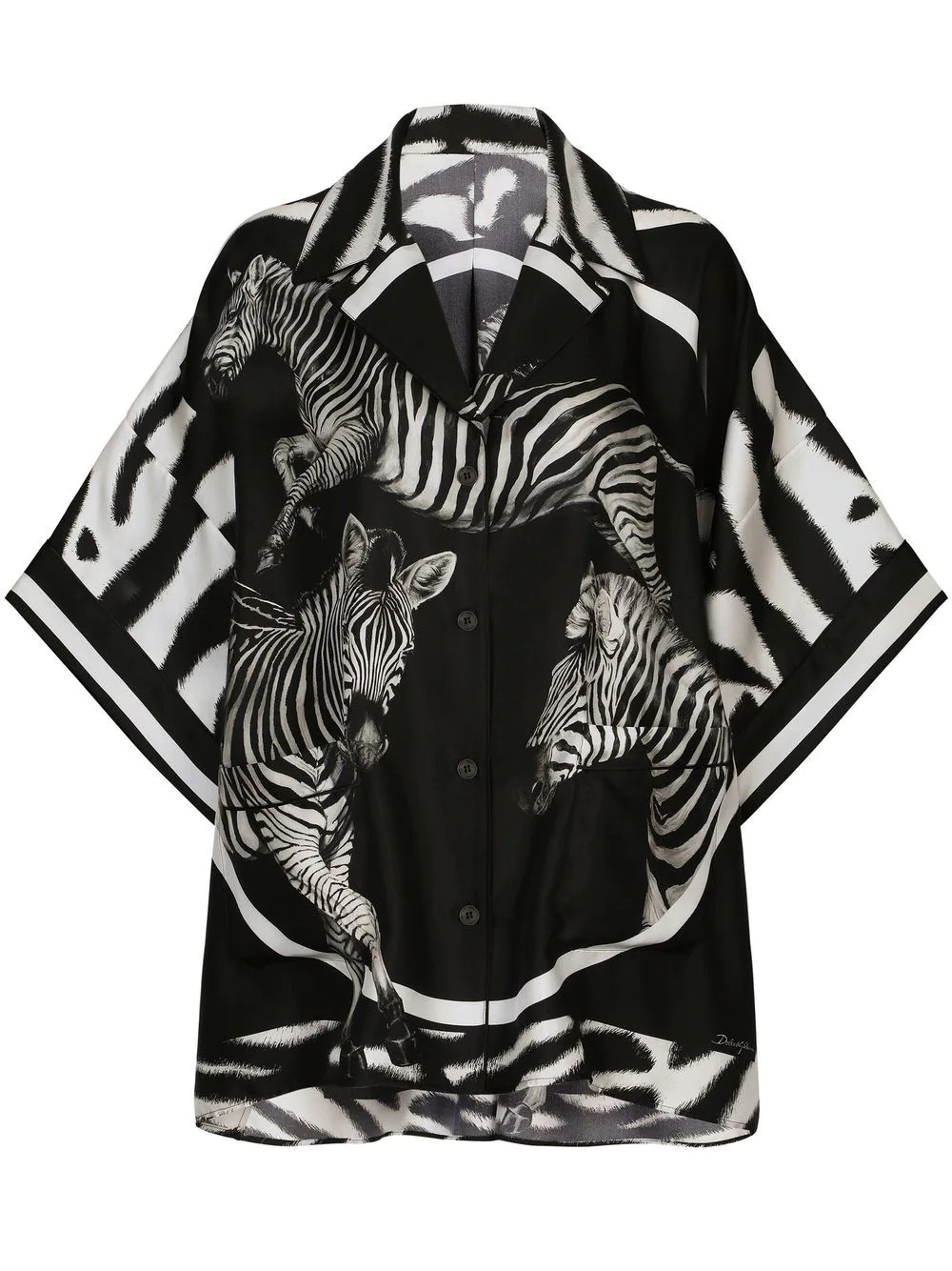 zebra print short-sleeved silk shirt - 1