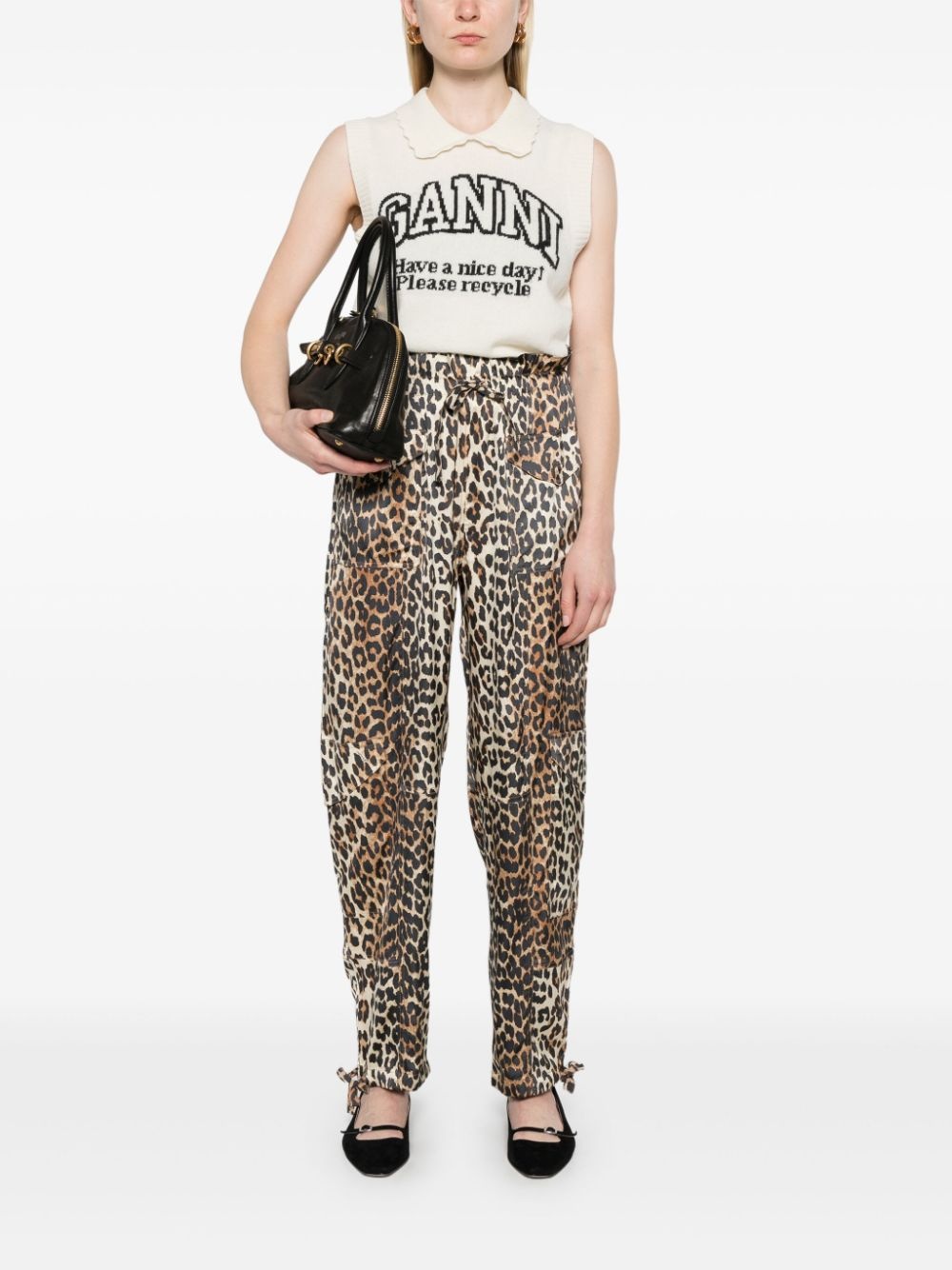 leopard-printed satin trousers - 2