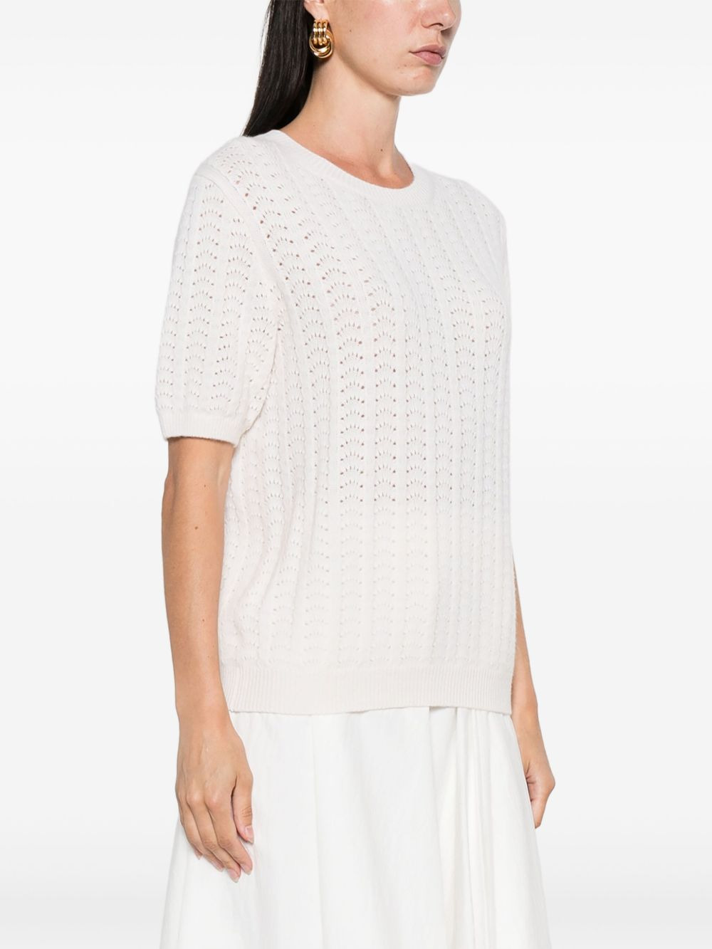 pointelle-knit short-sleeved top - 3