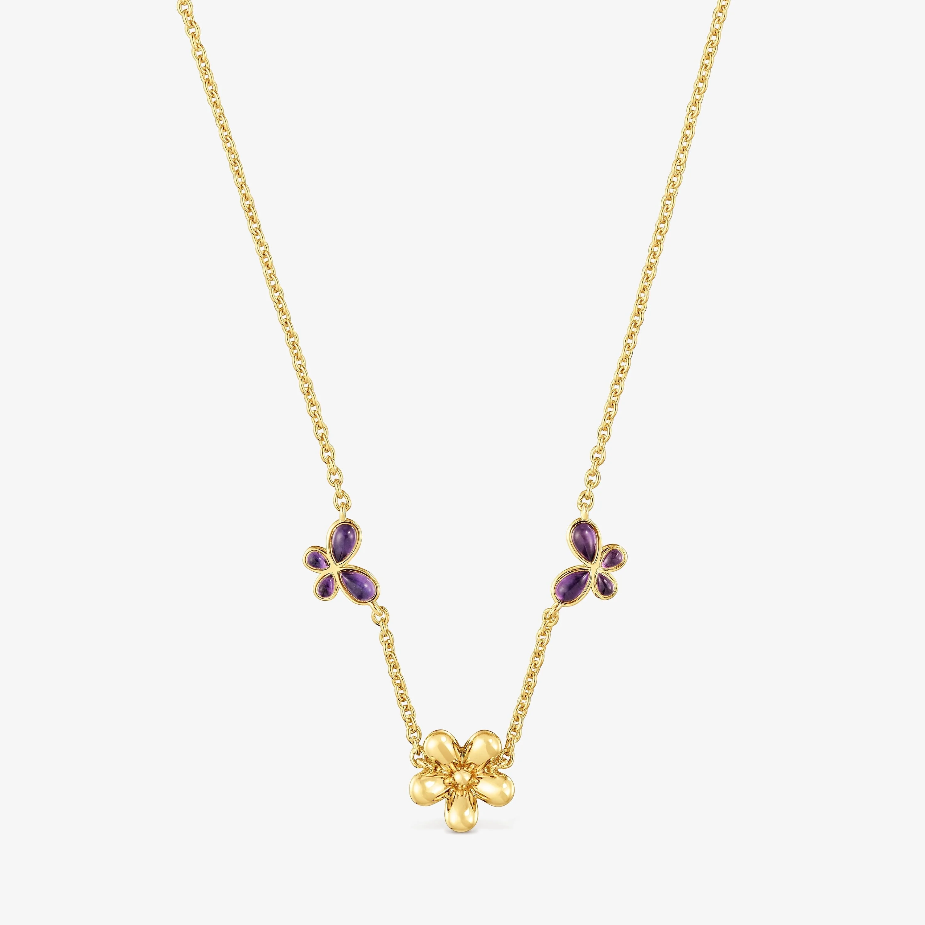 Short Necklace with 18K gold vermeil and amethyst Daisy - 1
