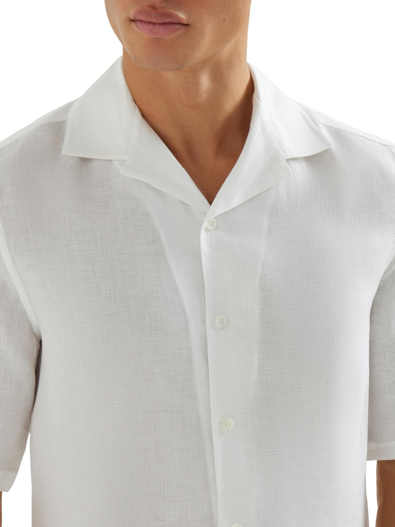 Men's Linen Easy Fit Short Sleeve Shirt with Camp Collar - White 4