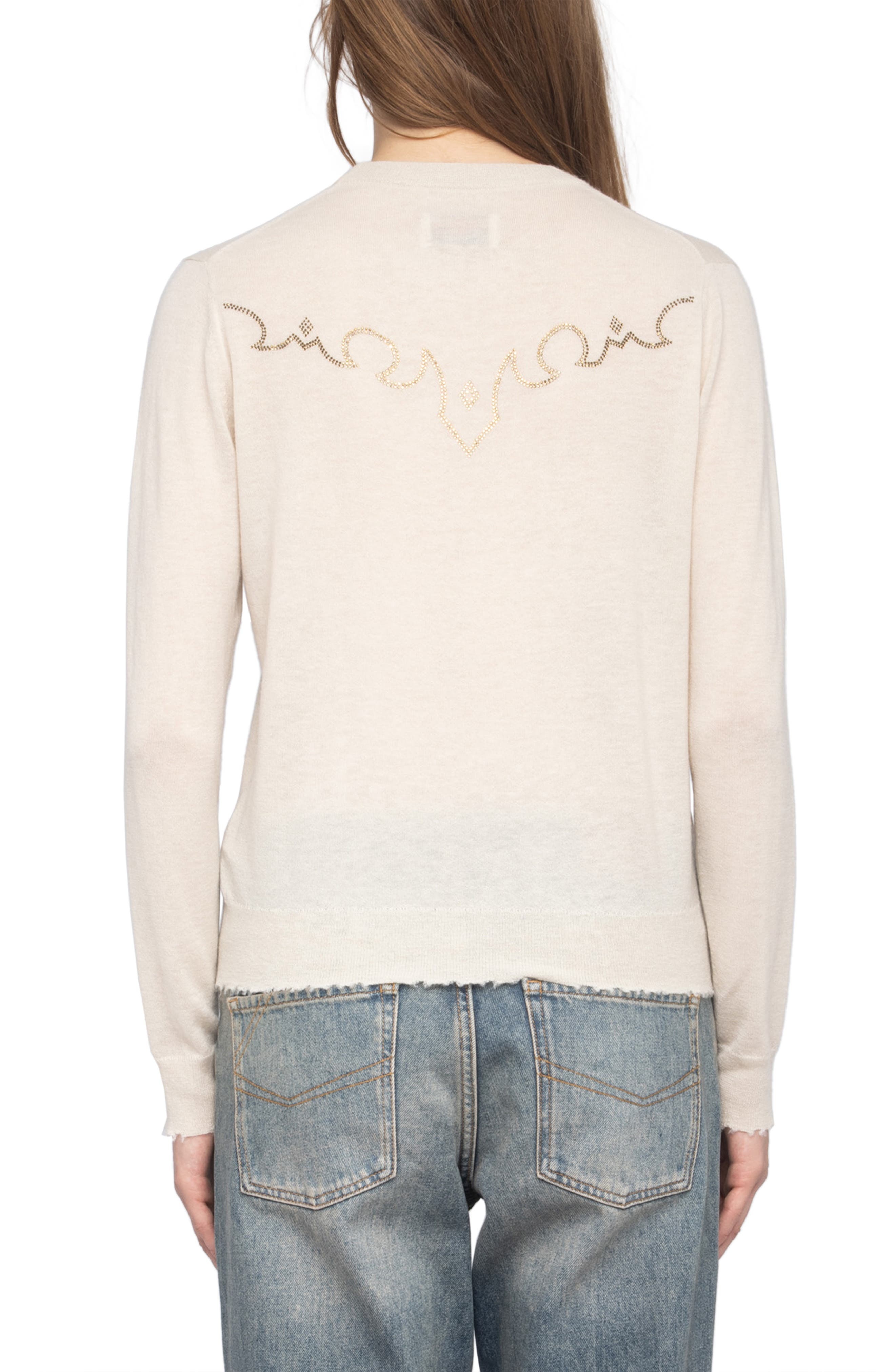 Zadig & Voltaire West Strass Rhinestone Skull Cashmere Sweater in Ecru at Nordstrom - 2