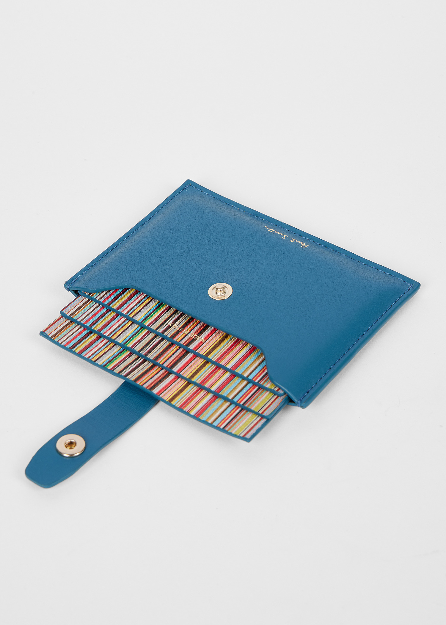 Blue Leather Credit Card Holder With 'Signature Stripe' Pull Out - 4