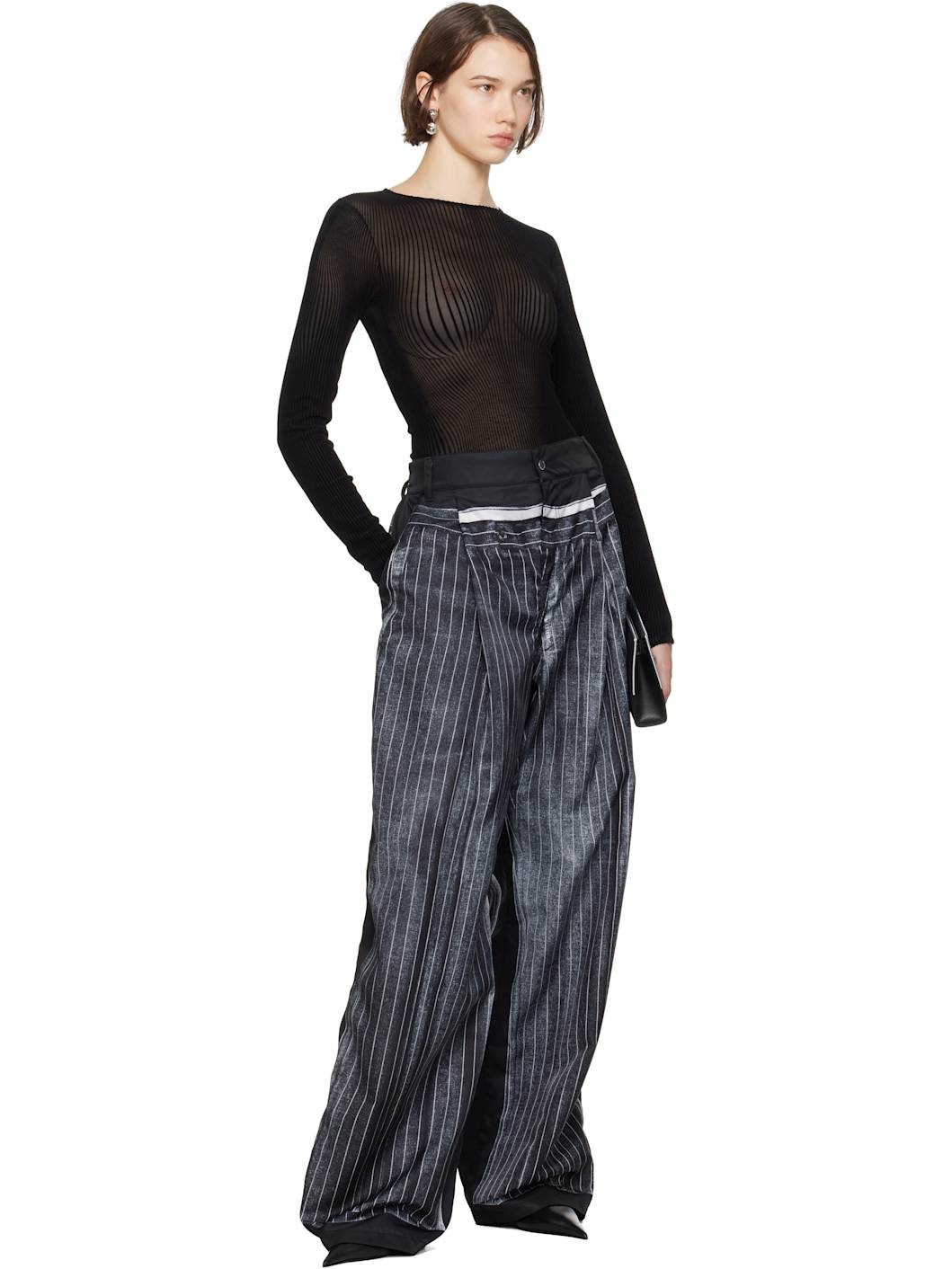 Black 'The Morphing Pinstripes' Bodysuit - 5