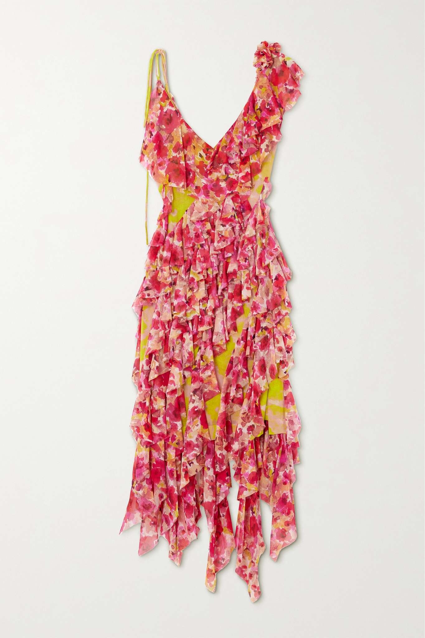 Ruffled floral-print silk-blend chiffon midi dress - 1