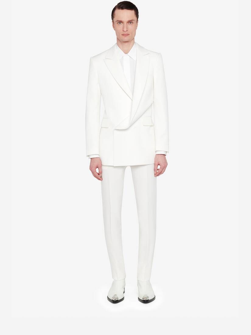 Men's Draped Double-breasted Jacket in White - 2