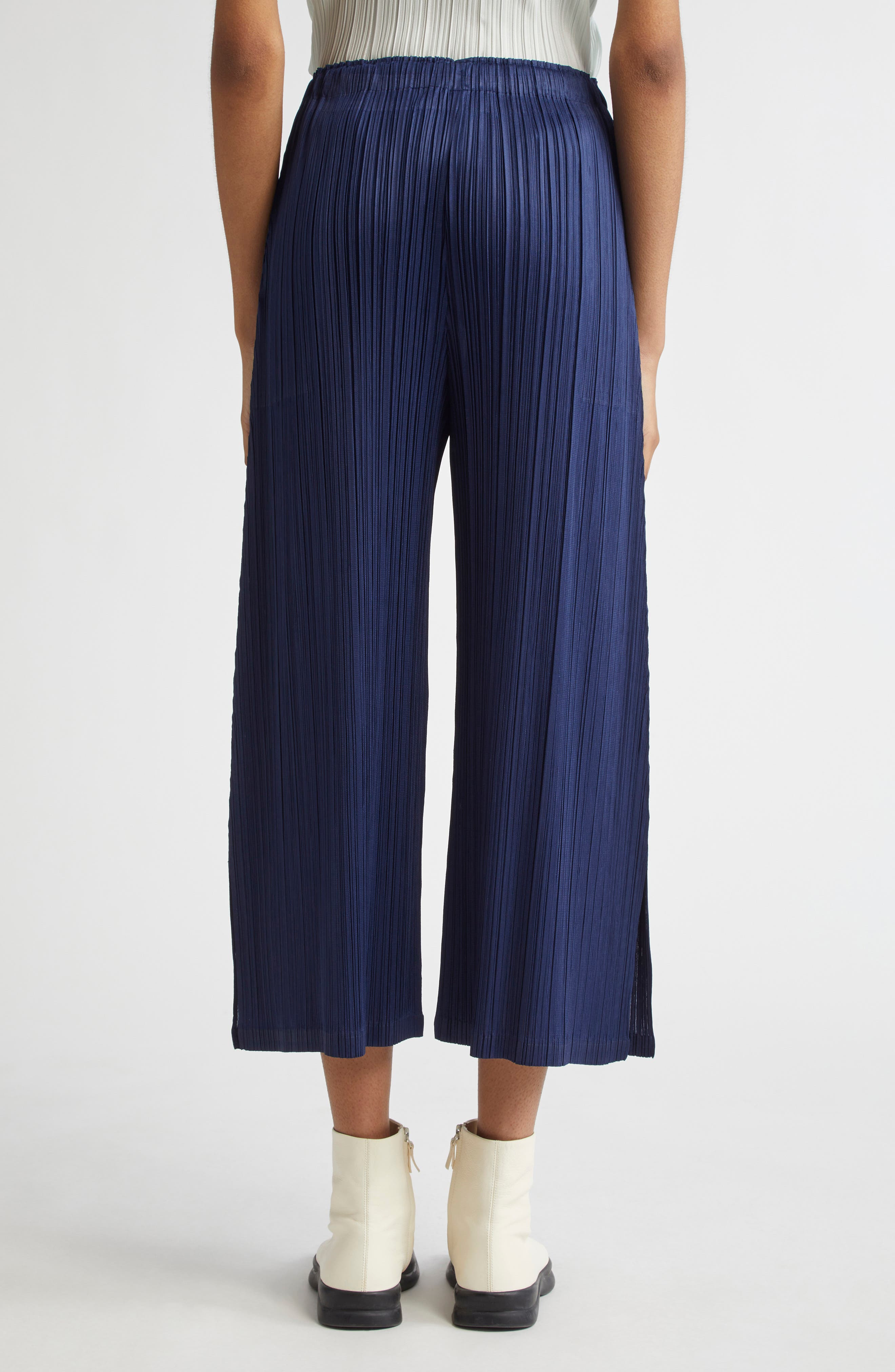 Pleats Please Issey Miyake Monthly Colors February Pleated Crop Wide Leg Pants in Navy at Nordstrom - 3