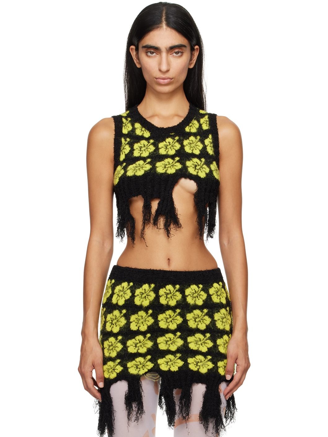 Black & Yellow Ganguro Floral Tank Top - 1