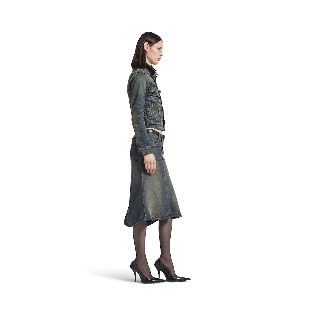 Women's Ruched Denim Jacket in Blue - 3