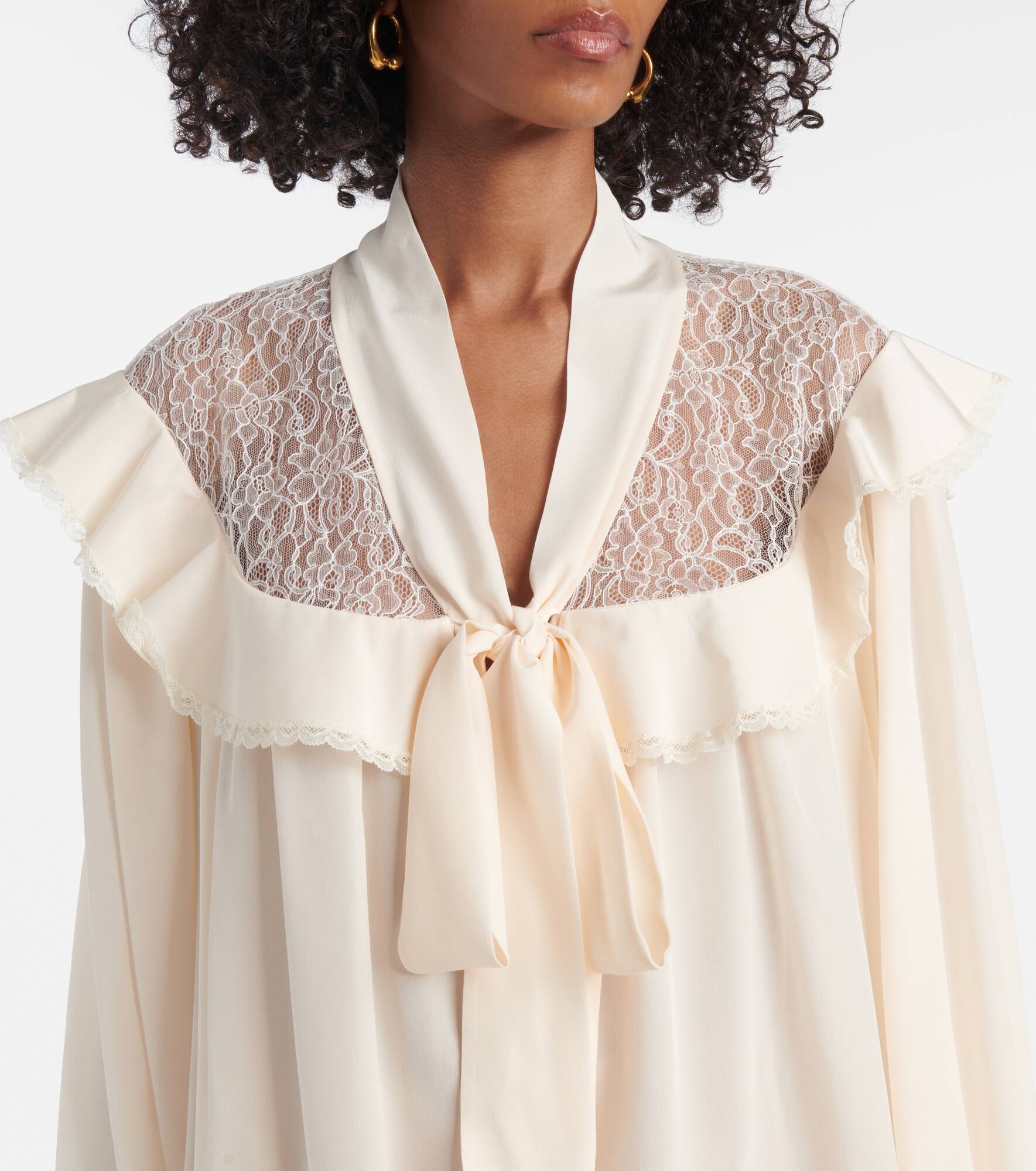 Bow-detail lace-trimmed silk blouse - 4