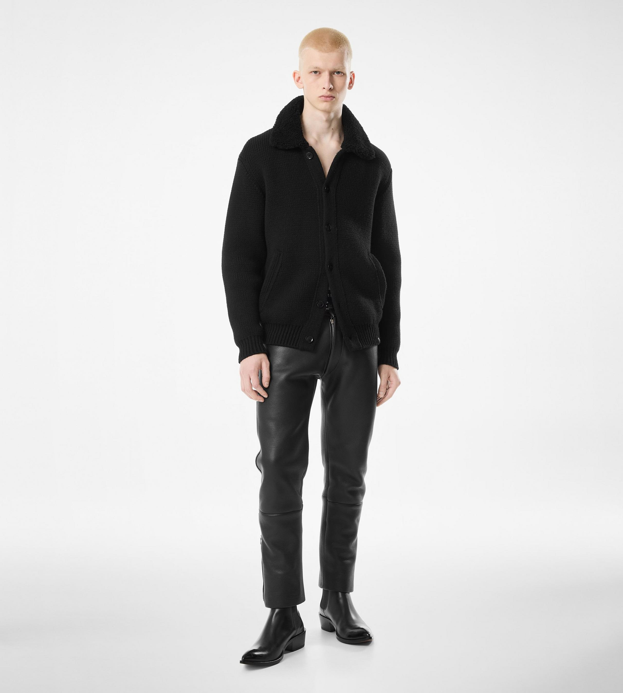 SHEARLING COLLAR CASHMERE CARDIGAN - 5