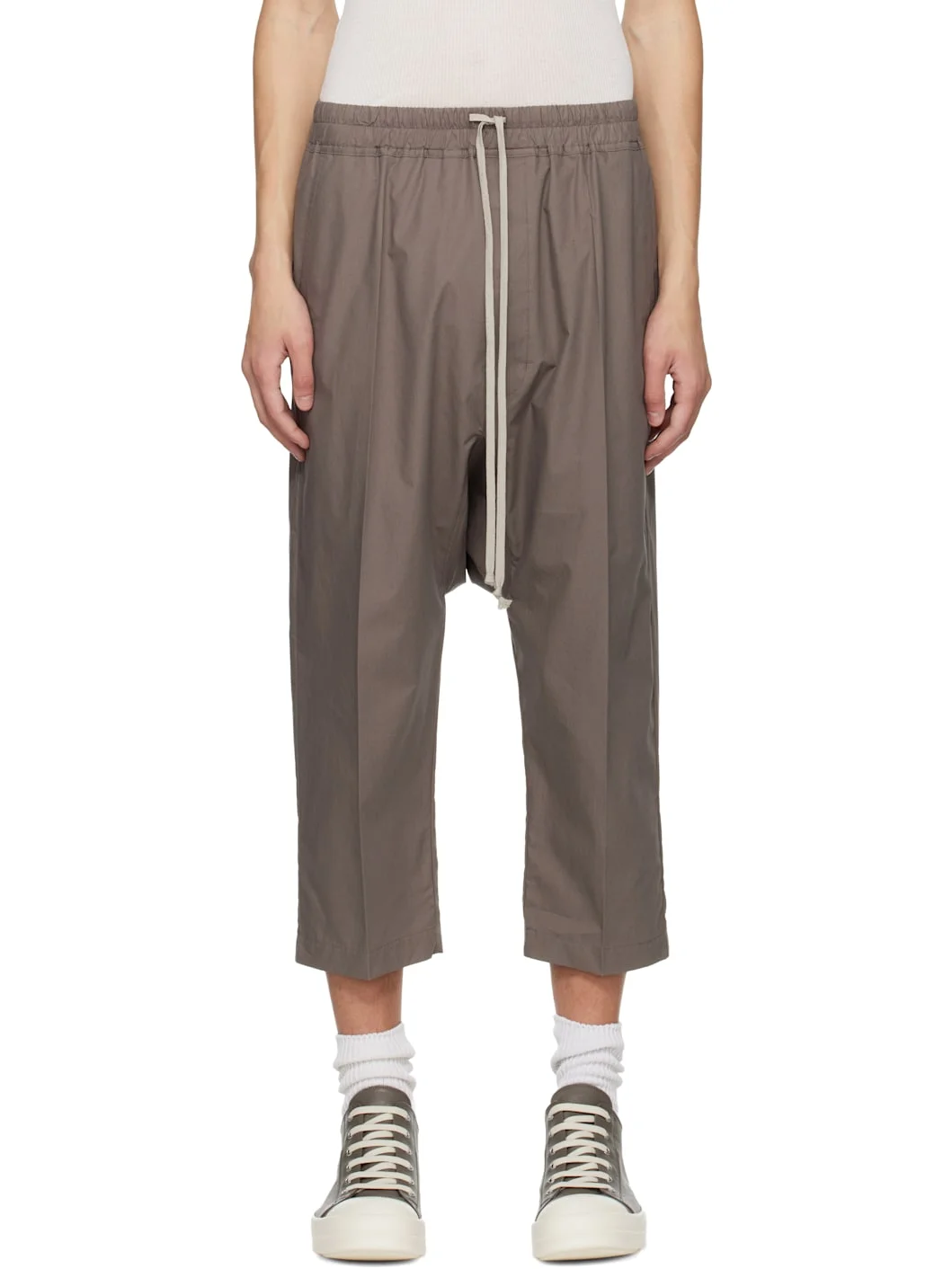 Gray Temple Drawstring Cropped Trousers - 1