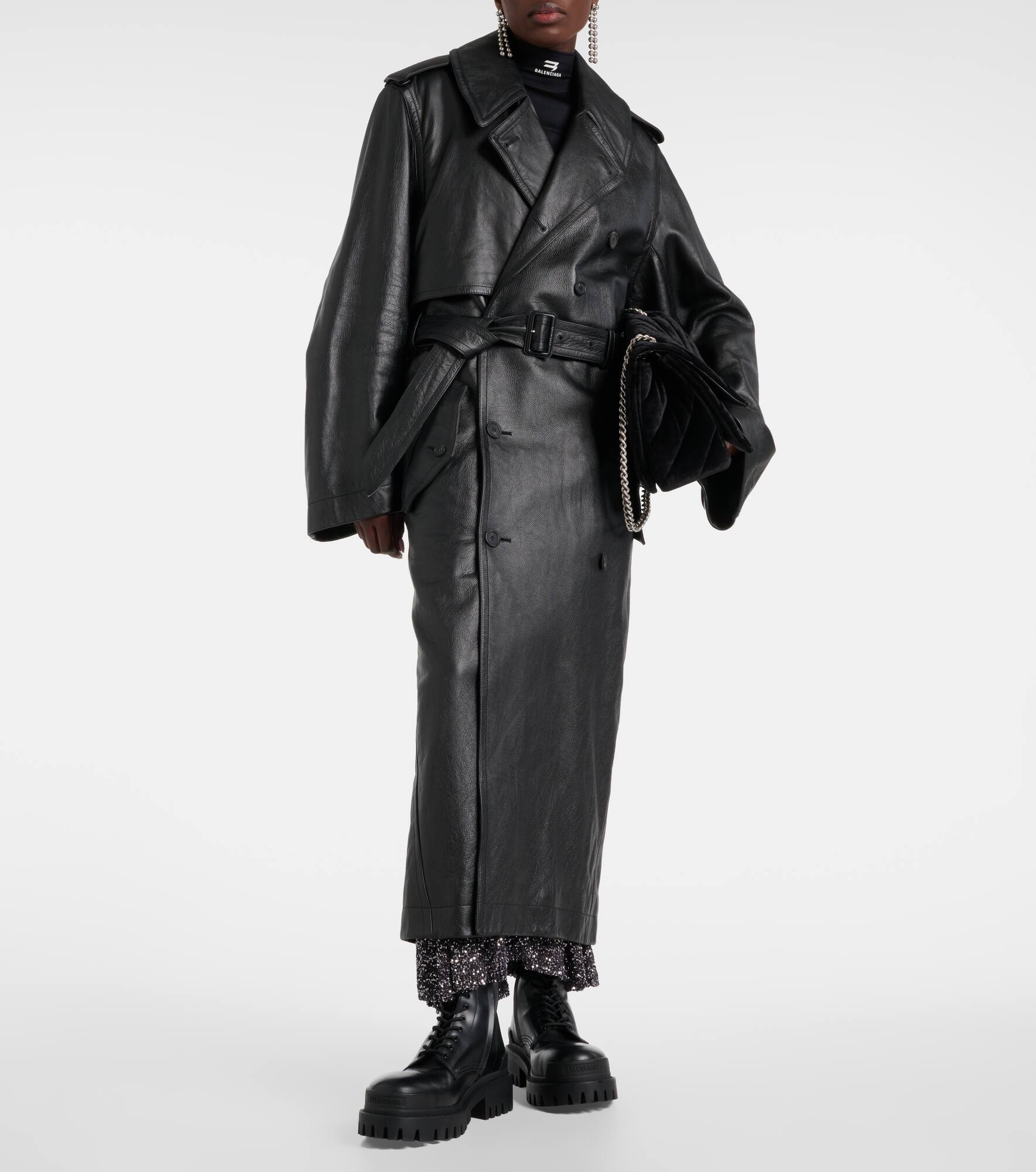 Cocoon leather trench coat - 7