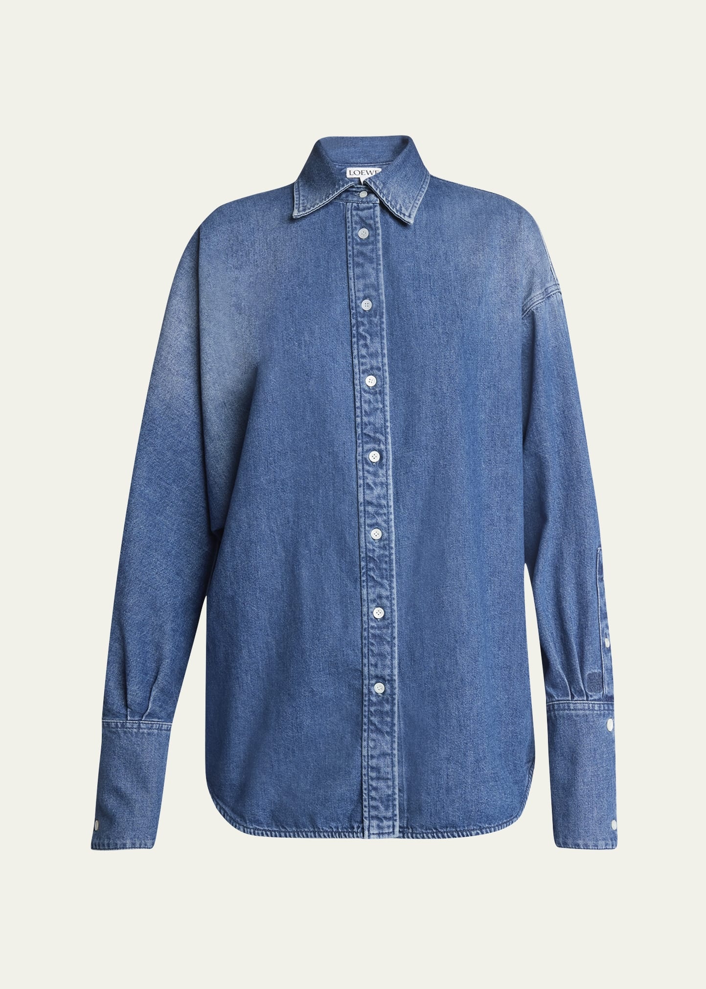 Denim Button-Front Shirt with Mother of Pearl Buttons - 1