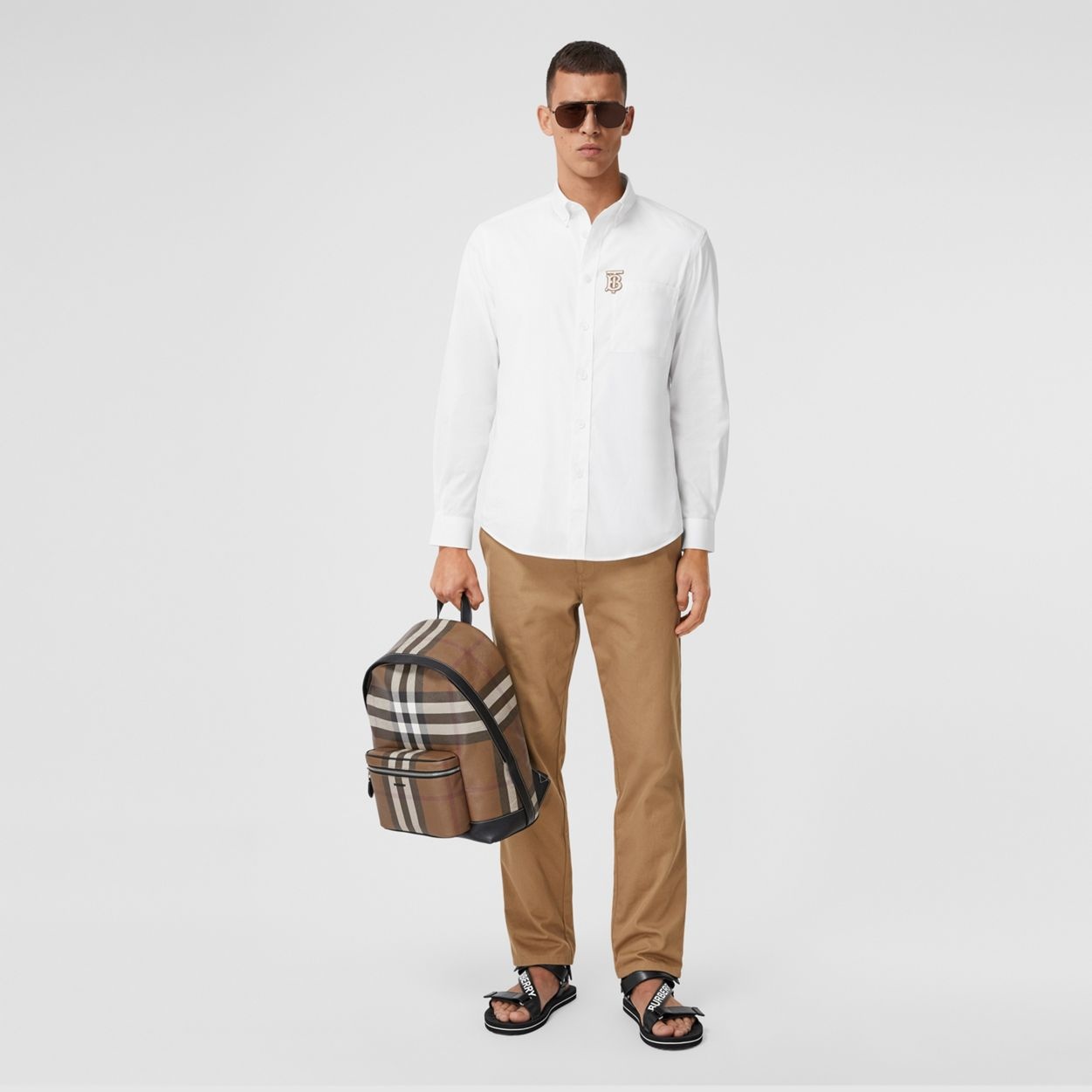 Monogrom Motif Stretch Cotton Poplin Shirt - 6