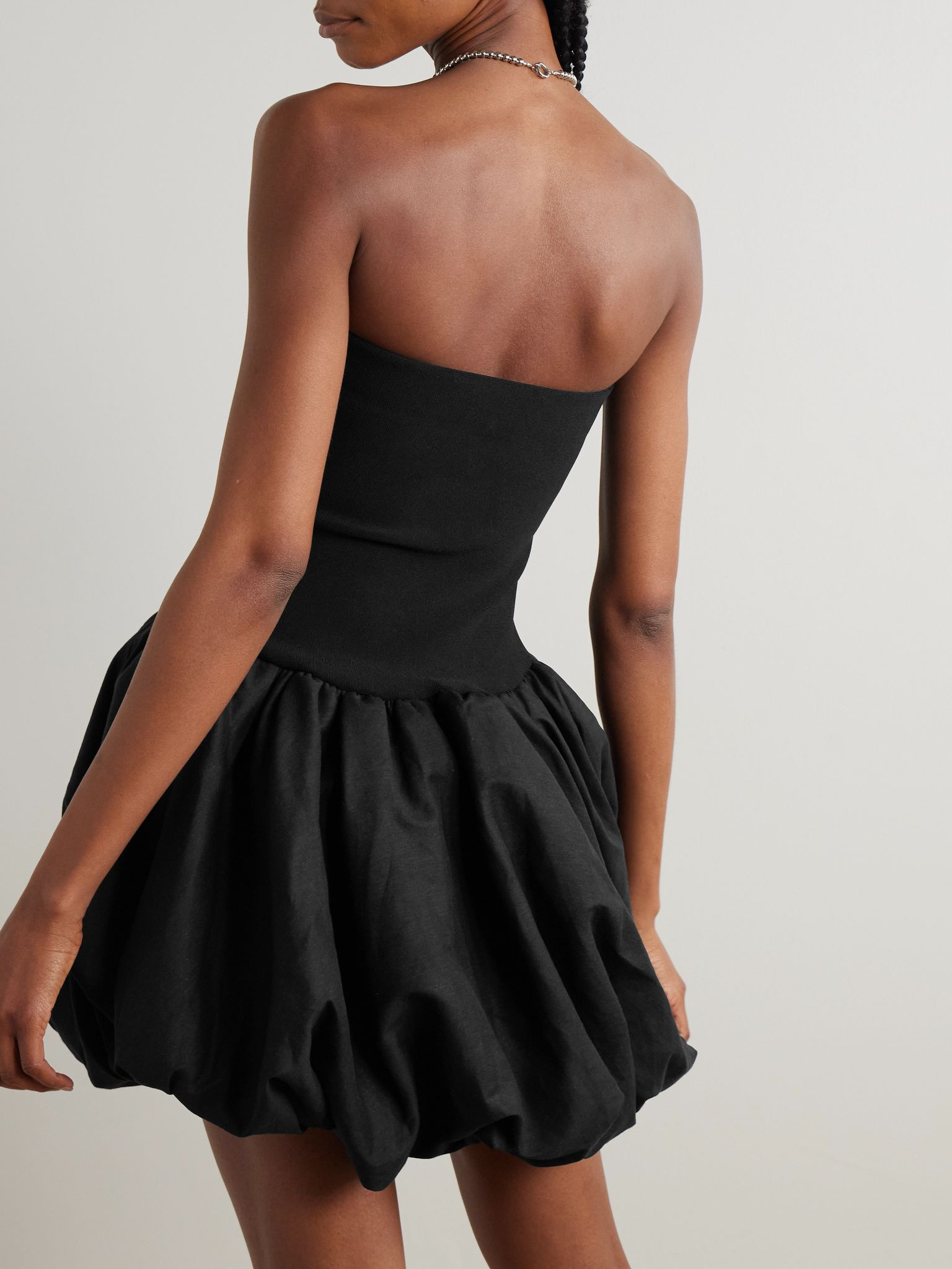 Pollie strapless stretch recycled-knit and linen-blend mini dress Black - 3