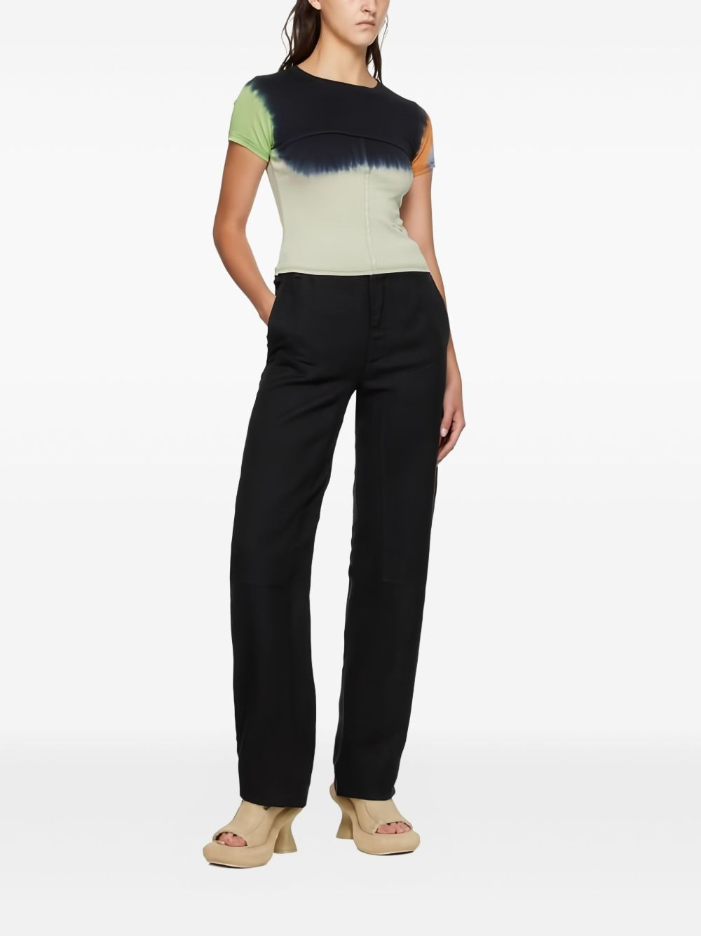panelled linen trousers - 2