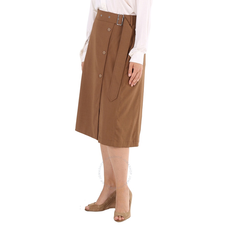 Burberry Ladies Keeley Warm Walnut Belted Mid-Length Skirt - 5