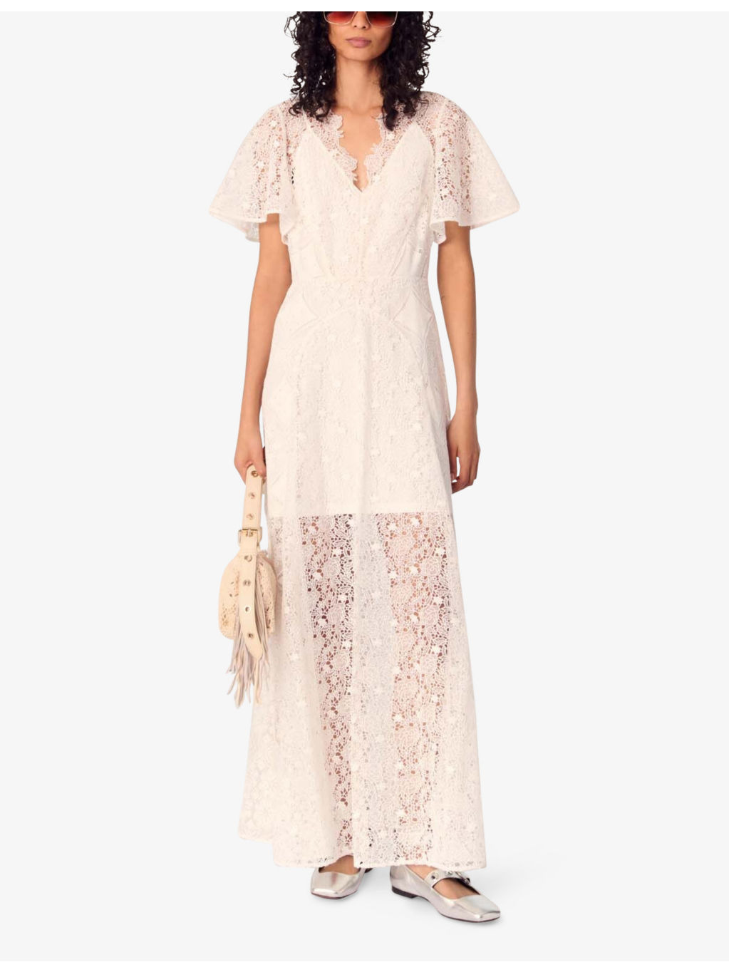 Floral-Pattern V-Neck Guipure-Lace Maxi Dress - 2