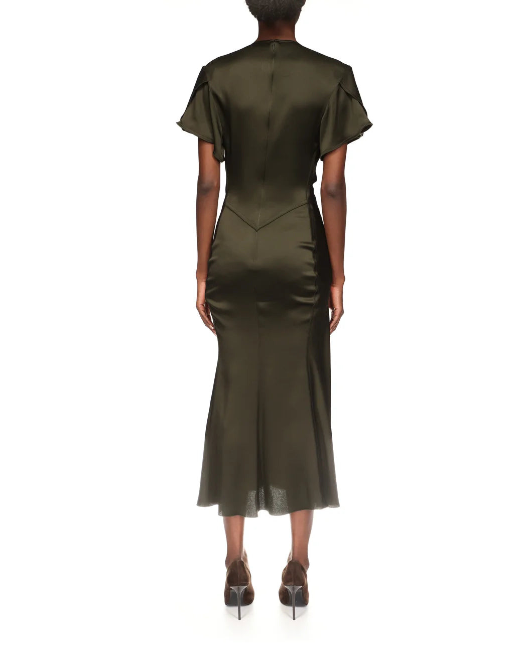 BELA V-NECK MIDI DRESS IN OLIVE GREEN - 3