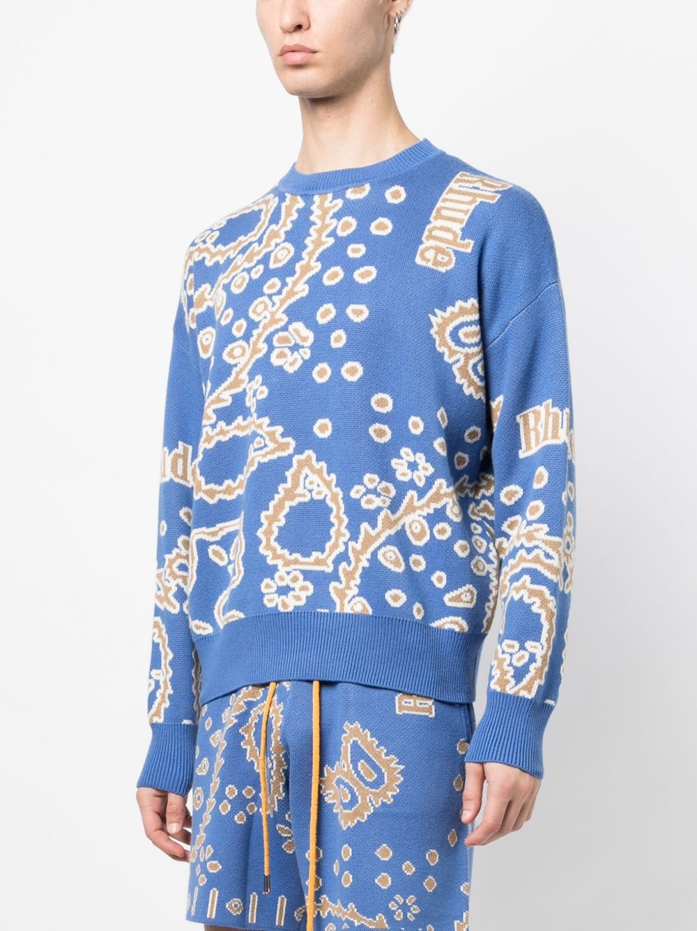Bandana Knit Crewneck "Light Blue / Tan / Creme" - 3
