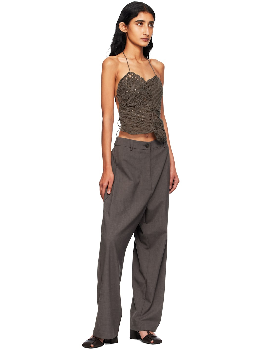 Brown Wide-Leg Trousers - 4