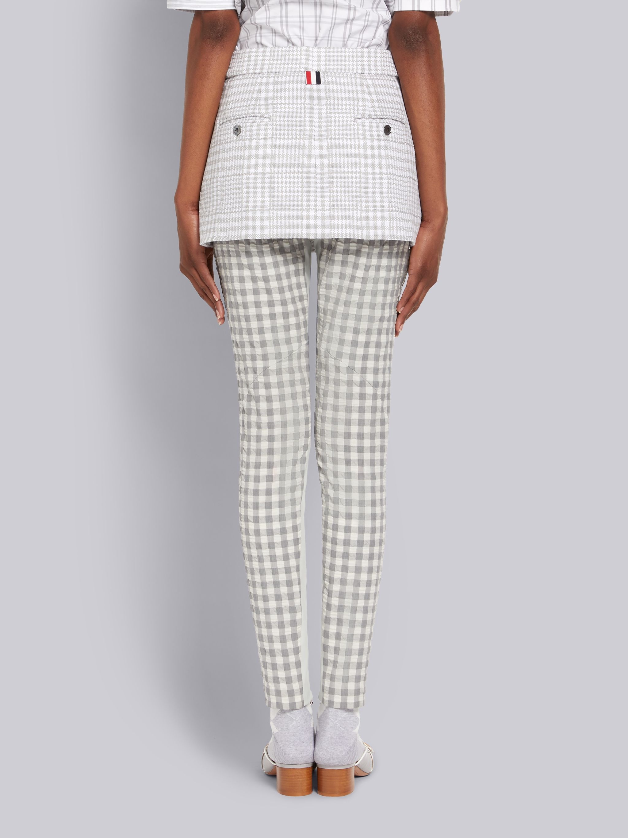 Medium Grey Large Gingham Summer Tweed Micro Mini Sack Skirt - 3